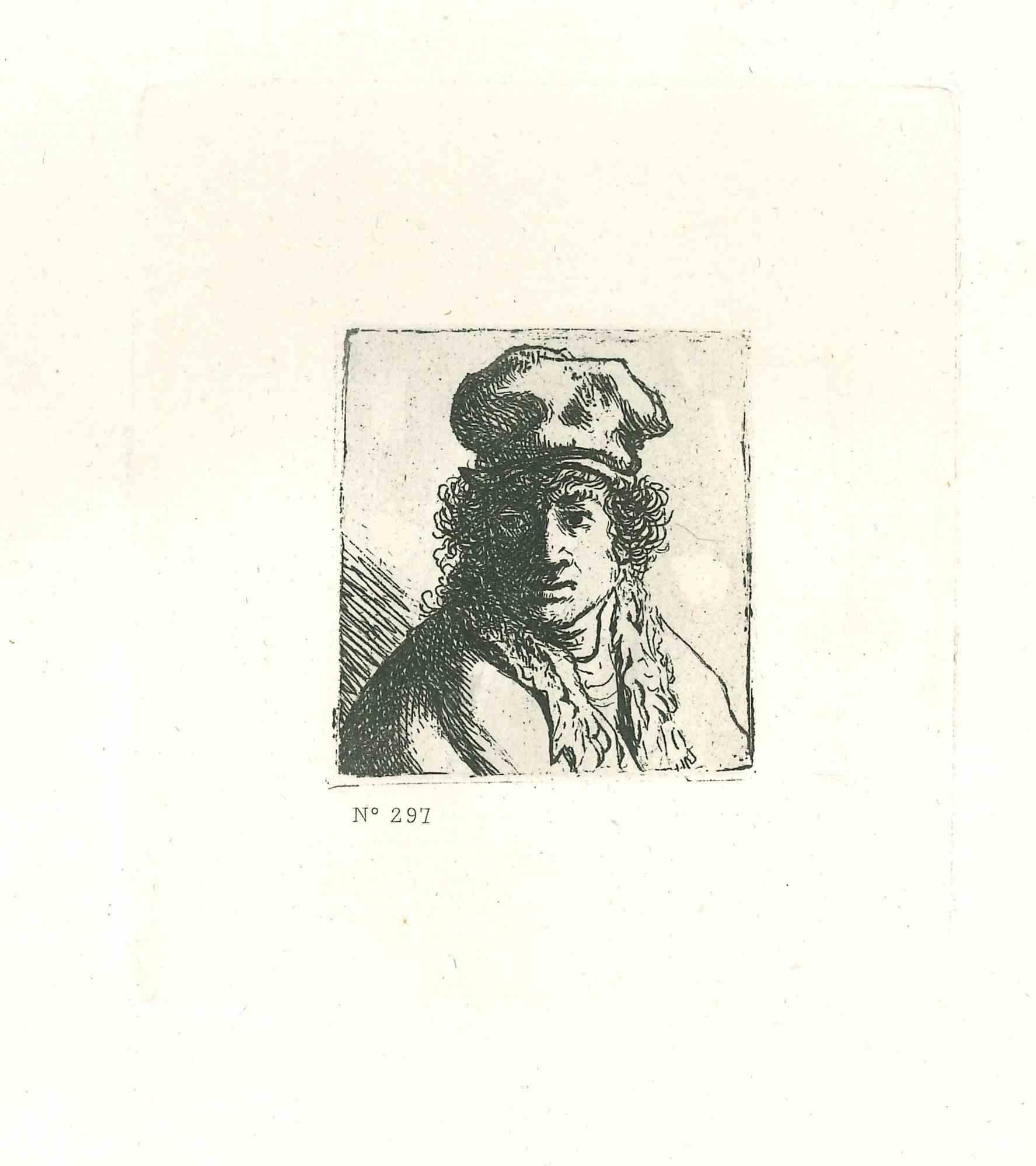 Figurative Print Charles Amand Durand - Portrait - eau-forte d'après Rembrandt - XIXe siècle
