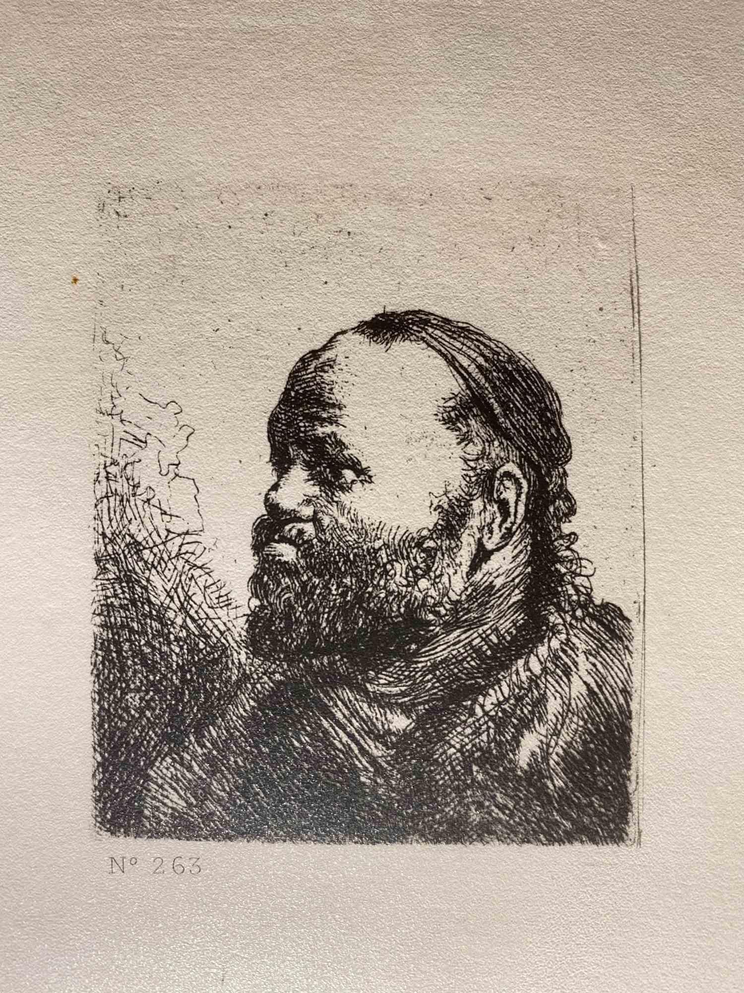 Figurative Print Charles Amand Durand - Portrait d'un homme - eau-forte d'après Rembrandt - 19ème siècle