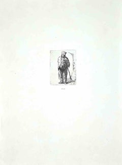 Paysan en guenilles, les mains en arrière - Gravure d'après Rembrandt - 19e siècle