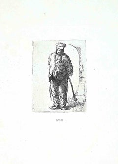 Ragged Peasant with His Hands Behind – Radierung nach Rembrandt – 19. Jahrhundert