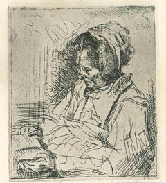Reading Woman – Radierung nach Rembrandt – 19. Jahrhundert