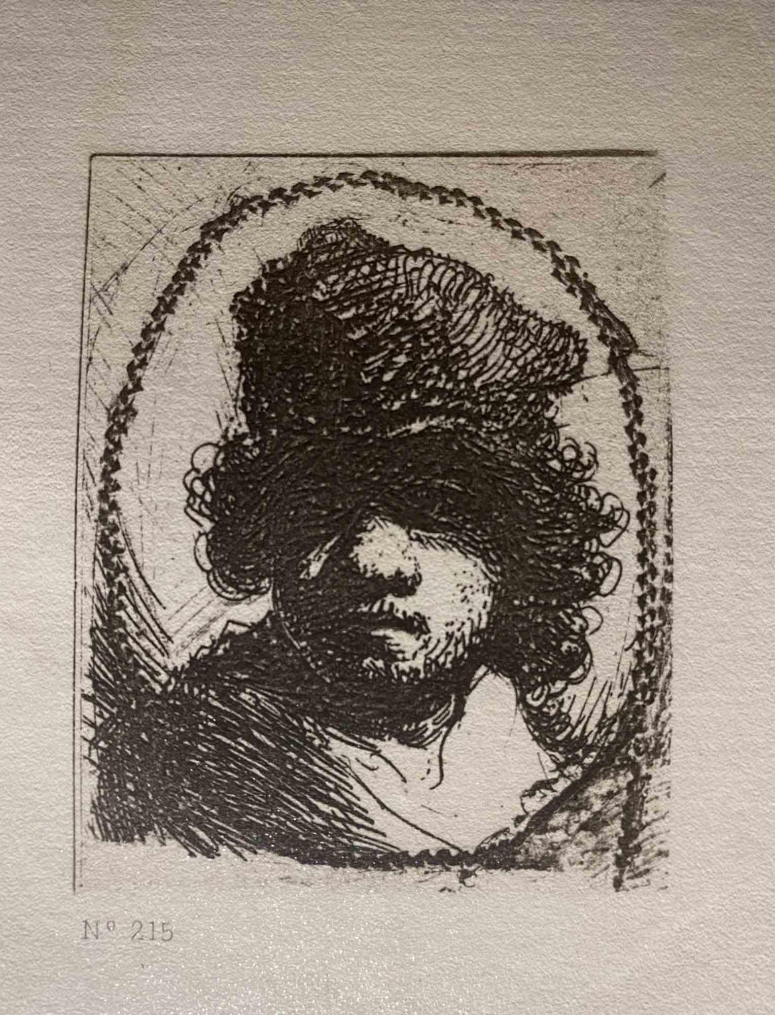 Portrait Print Charles Amand Durand - Self-Portrait d'après Rembrandt - 19ème siècle