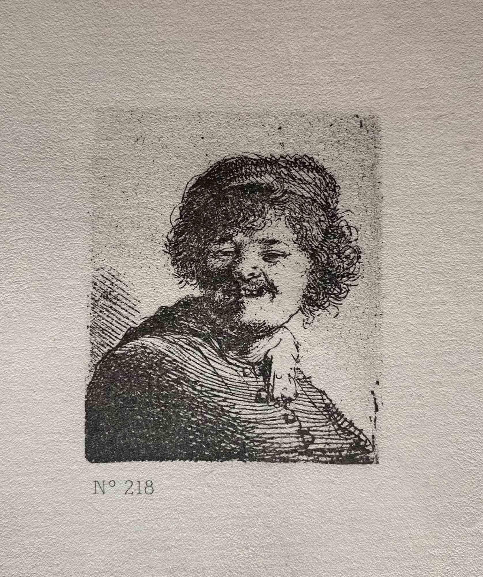 Charles Amand Durand Portrait Print - Self-Portrait in a Cap, Laughing - Engraving after Rembrandt - 19th Century