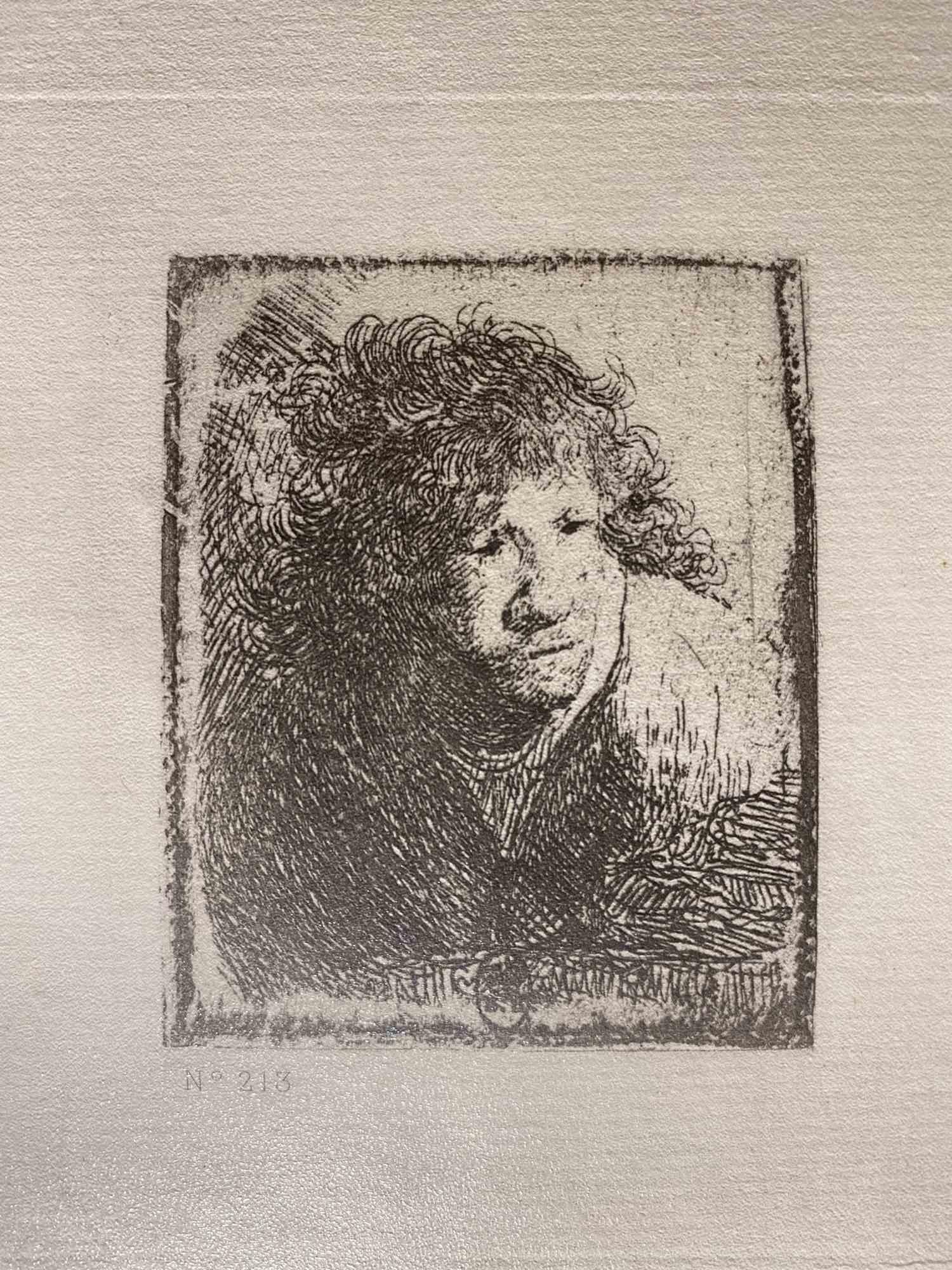 Charles Amand Durand Figurative Print - Self-Portrait, Leaning Forward, Listening-Engraving after Rembrandt-19th Century