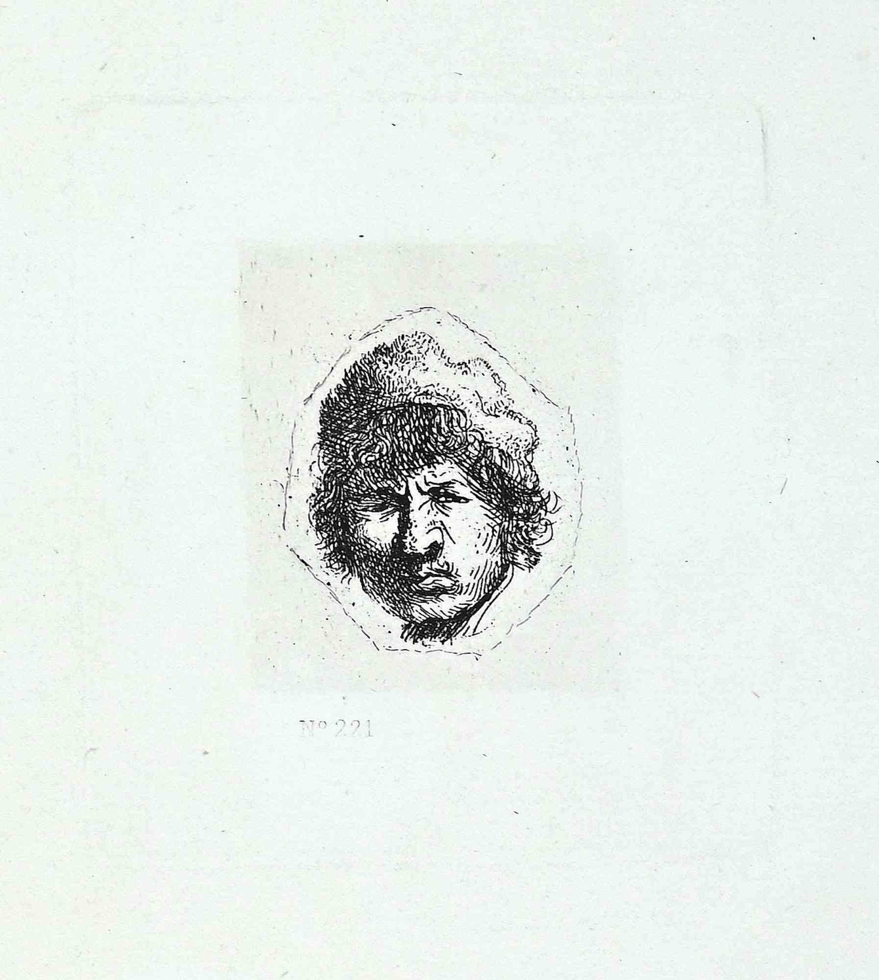 Charles Amand Durand Portrait Print - Self-Portrait, Stuurs kKijkend - Engraving after Rembrandt - 19th Century