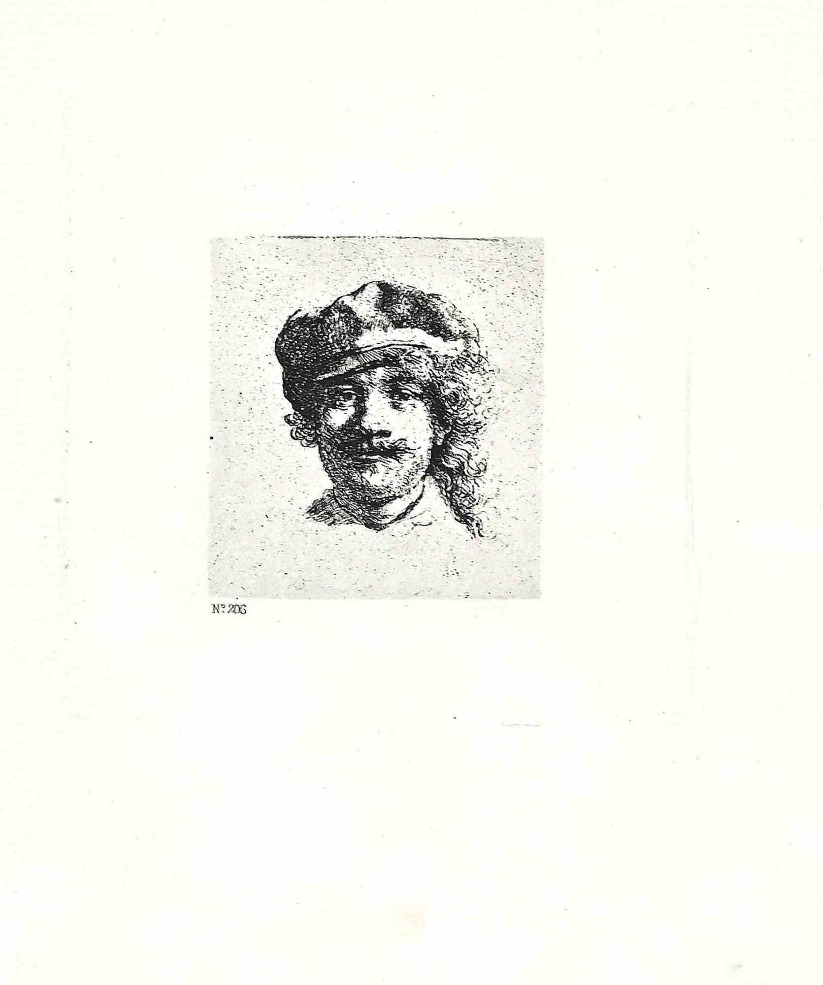 Charles Amand Durand Figurative Print – Self-Porträt, der eine weiche Kapuze trägt - Radierung nach Rembrandt - 19. Jahrhundert