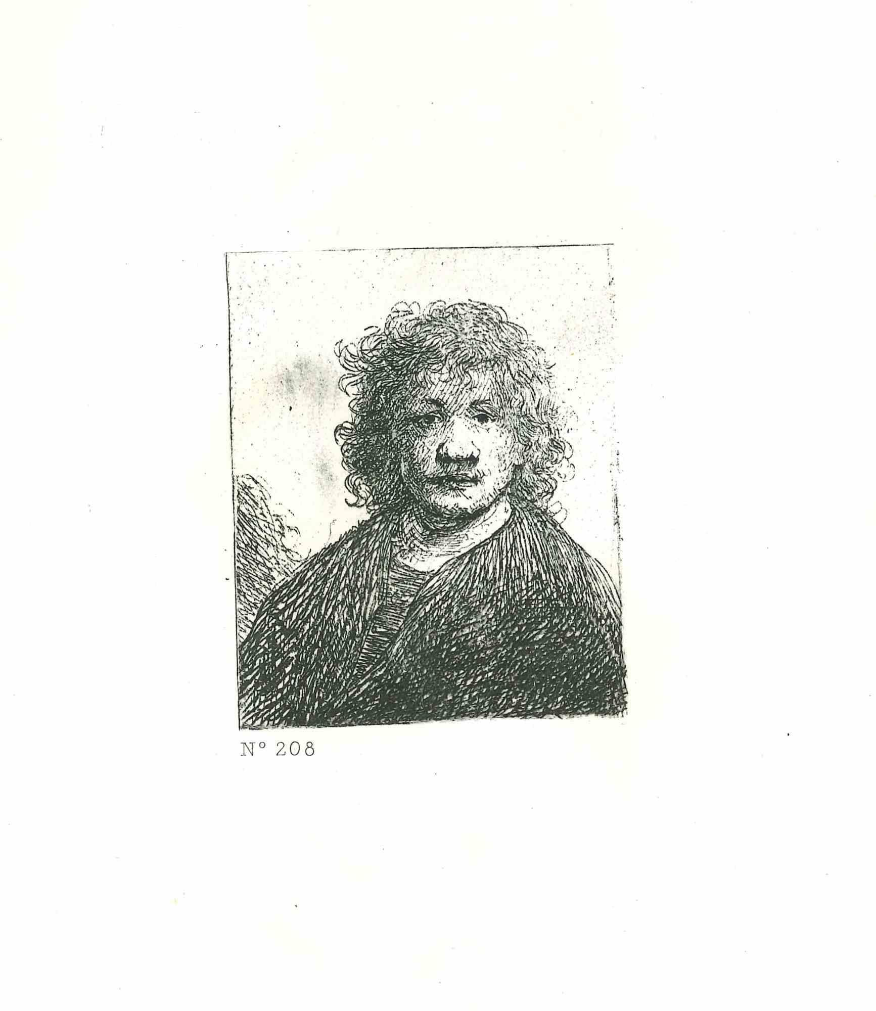 Portrait Print Charles Amand Durand - Self-portrait avec un visage Broad Nose - eau-forte d'après Rembrandt - 19ème siècle