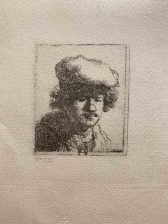 Self-Portrait with Cap Pulled Forward - Etching after Rembrandt - 19th Century