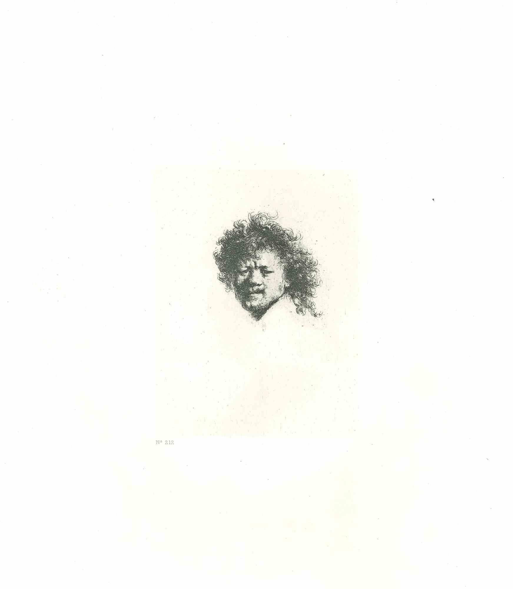 Self-Portrait avec longs cheveux bouclés - eau-forte d'après Rembrandt - 19ème siècle - Print de Charles Amand Durand