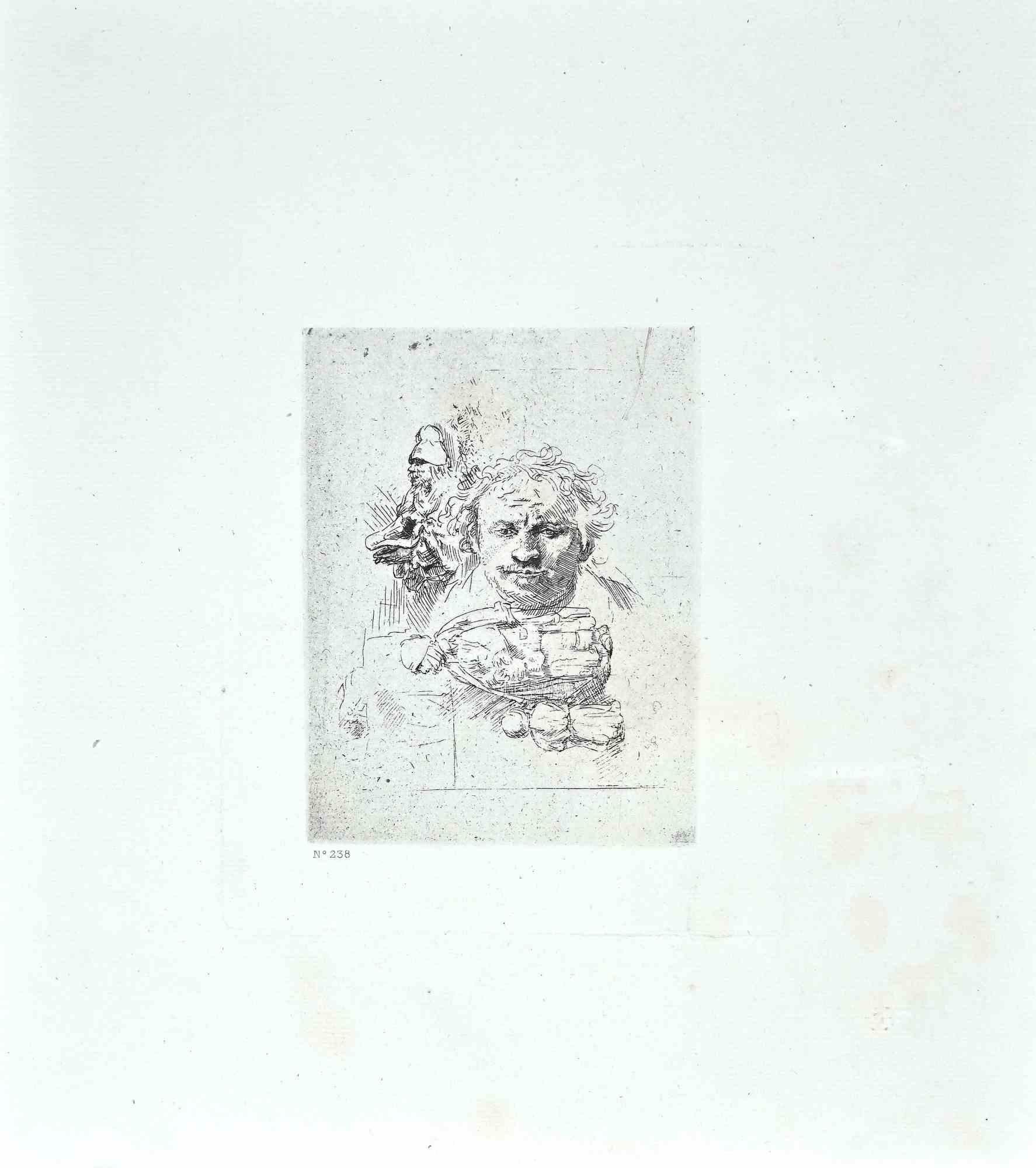 Figurative Print de Charles Amand Durand - Hoja de Estudios - Grabado según Rembrandt - Siglo XIX