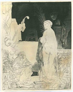 The Artist Drawing From The Model-Etching by D'après Rembrandt-19th Century