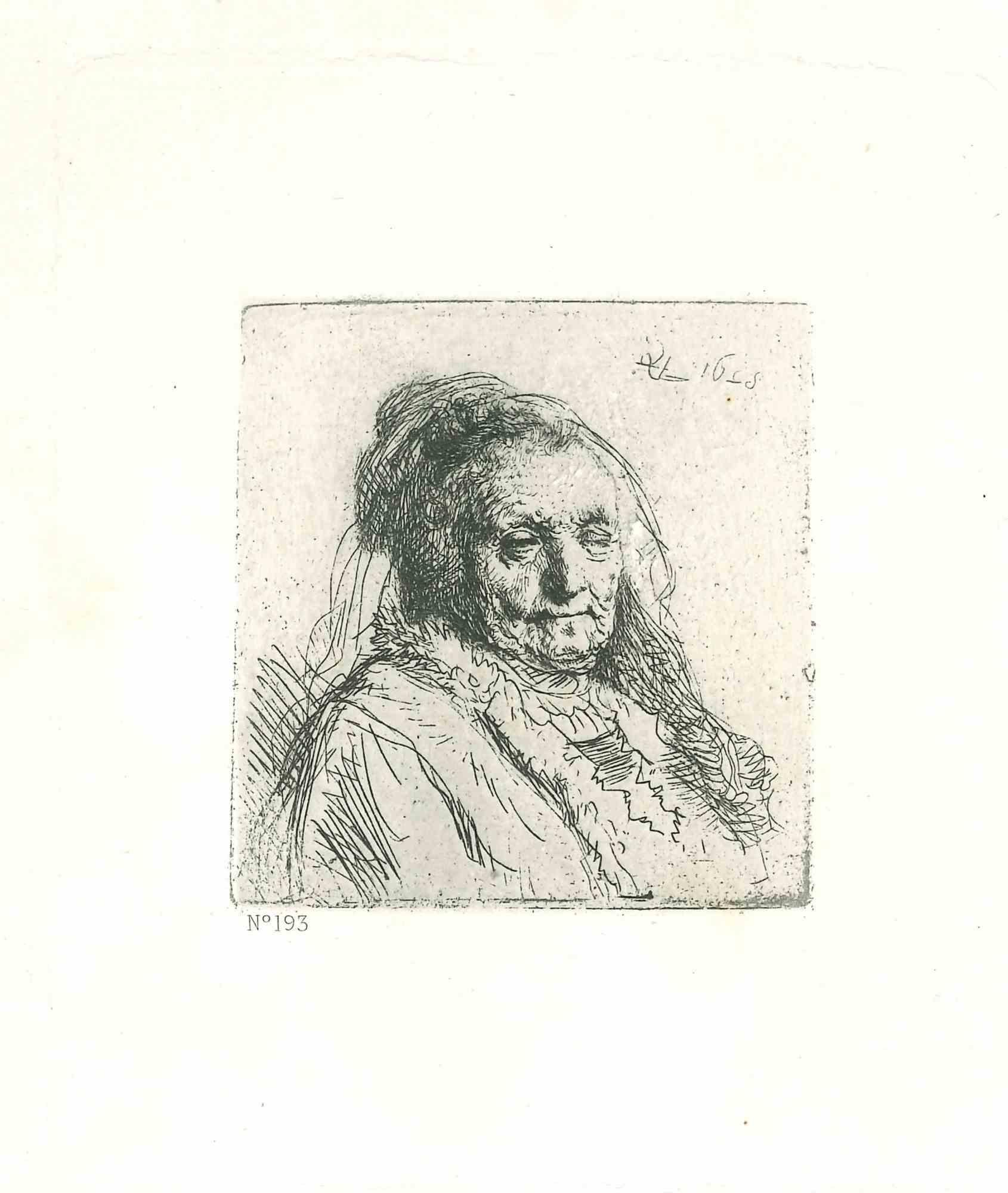 Charles Amand Durand Figurative Print - The Artist's Mother - Engraving after Rembrandt - 19th Century