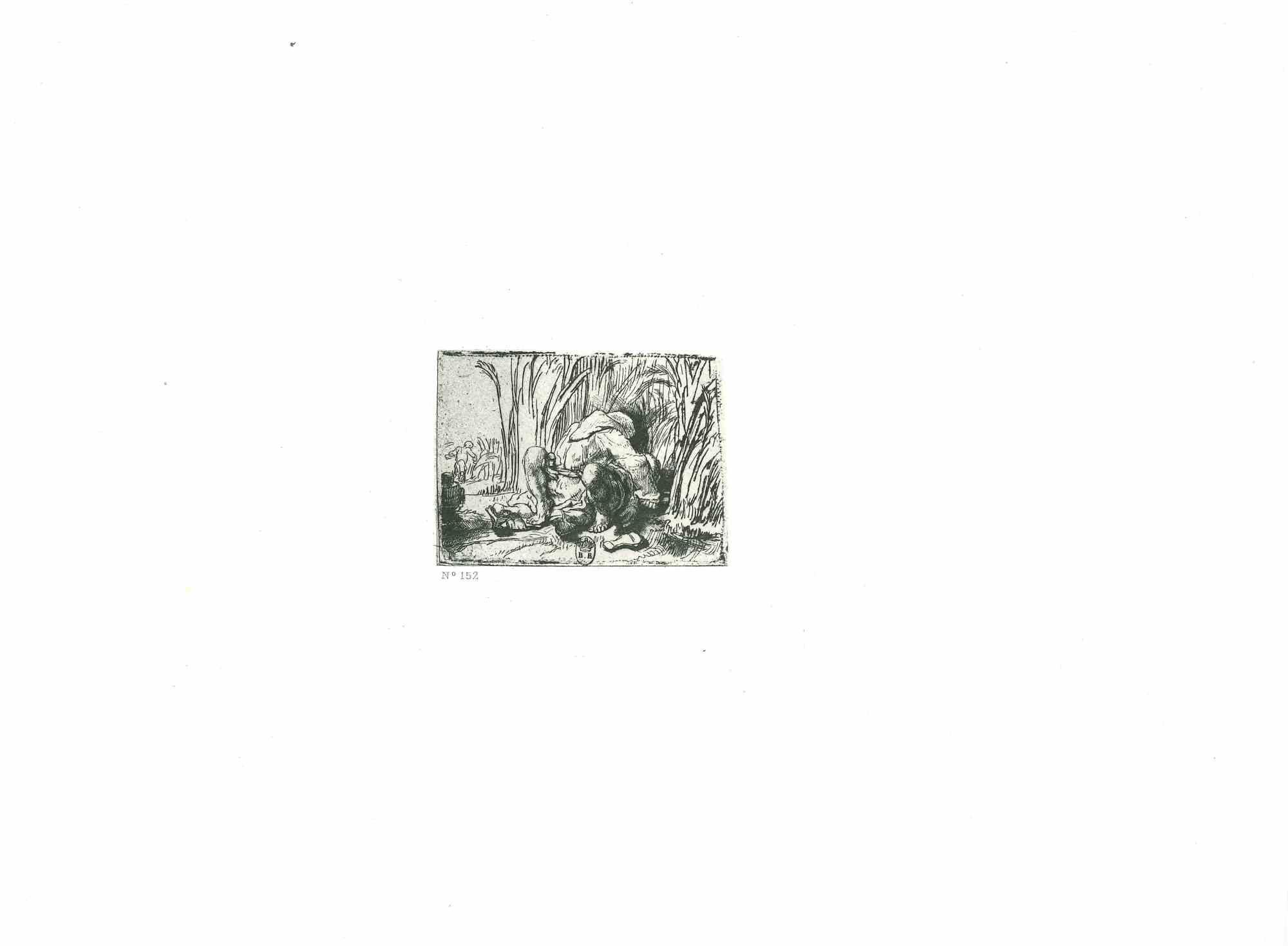 Le moine dans le champ de maïs - eau-forte d'après Rembrandt - 19ème siècle - Print de Charles Amand Durand
