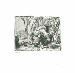 Le moine dans le champ de maïs - eau-forte d'après Rembrandt - 19ème siècle