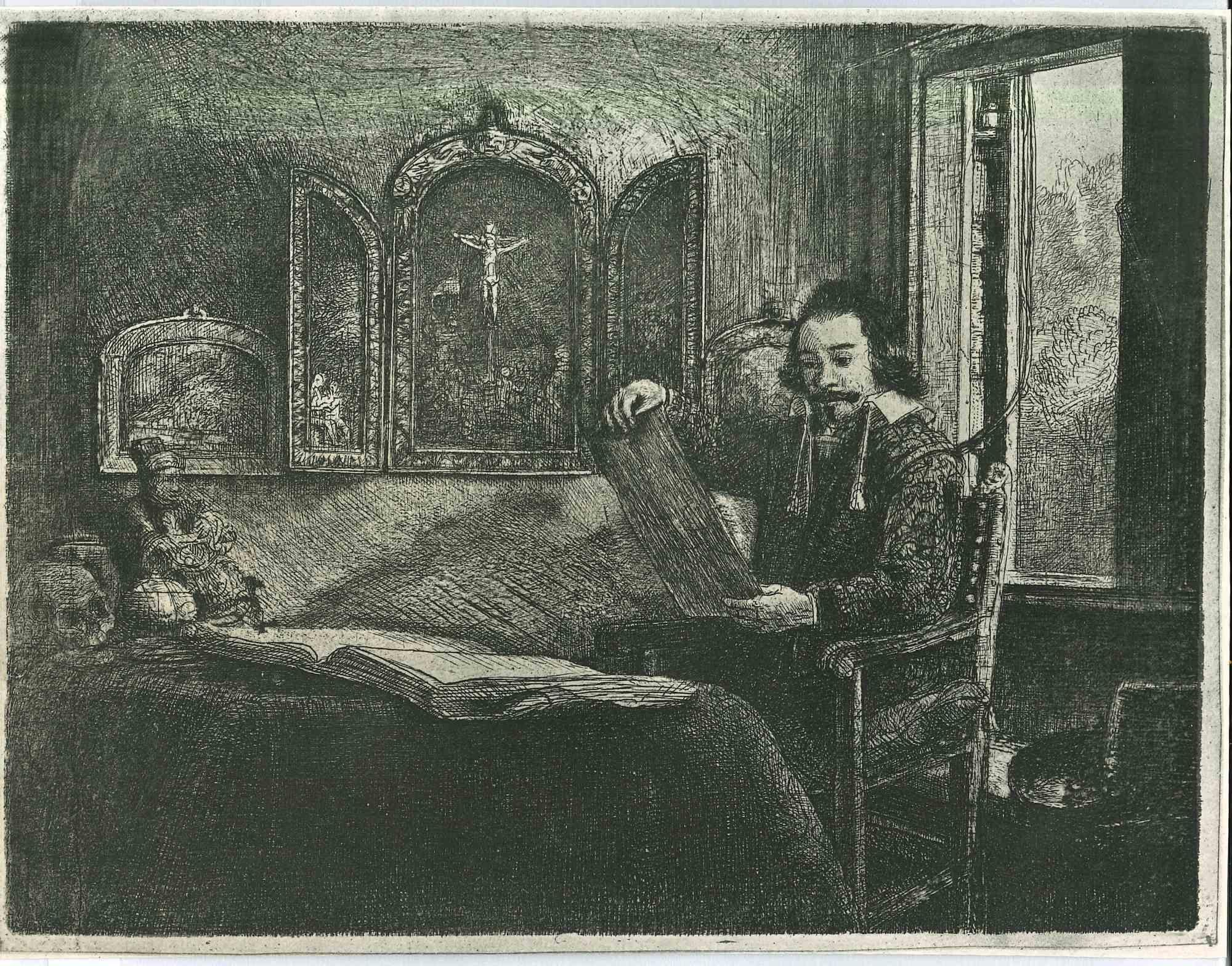The Pharmacist Abraham Francen - Etching by D'après Rembrandt - 19th Century