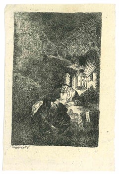 The Rest on the Flight into Egypt  - Engraving after Rembrandt - 19th Century