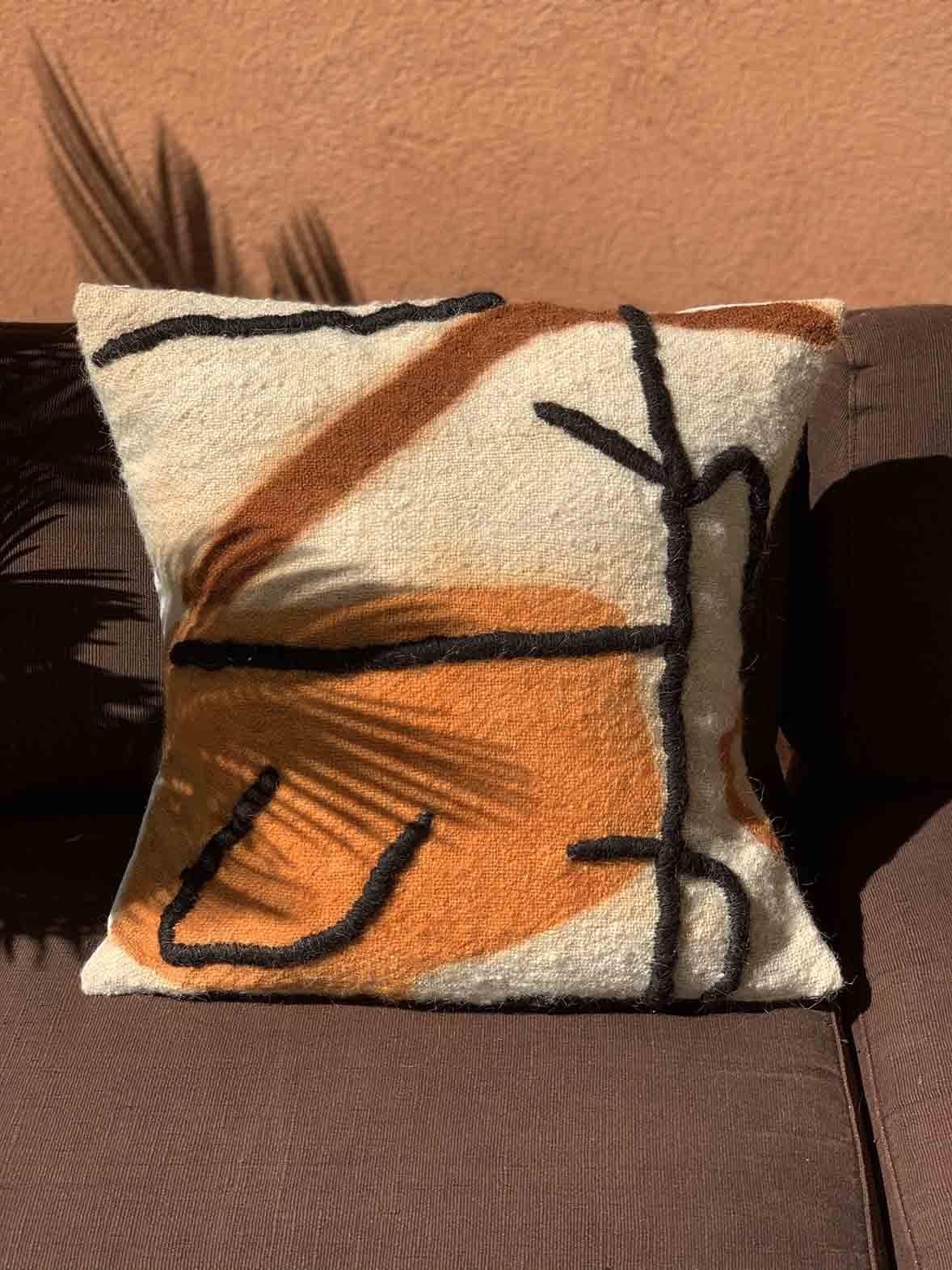 Contemporary Cushion Cover, Made of Wool, Hand-Embroidered, Handpainted with Natural Dyes For Sale