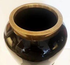 Dara International Grand vase en verre italien, laiton, touches de cuivre Appliqué