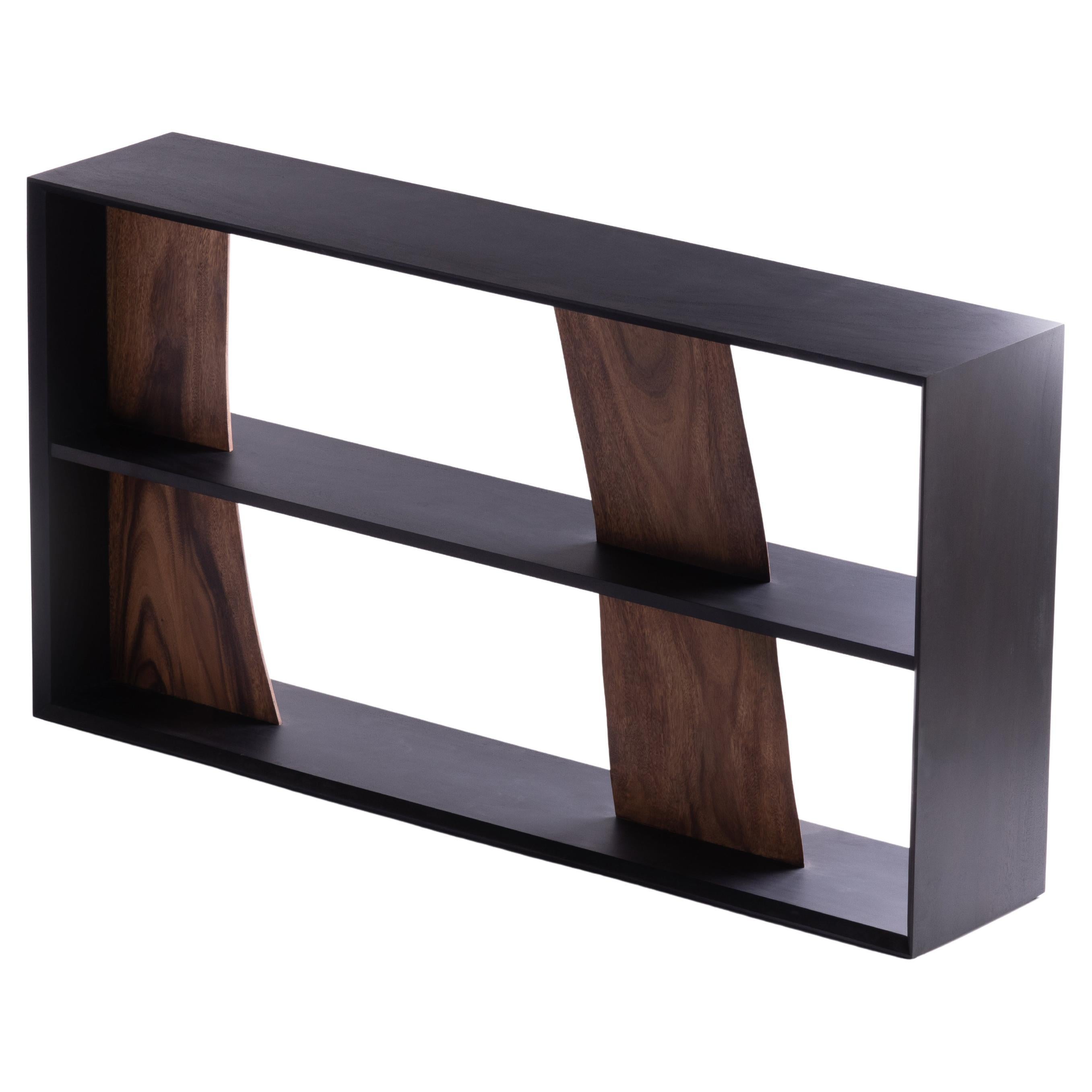 Estantería Horizontal Darakorn, Madera de Vaina de Mono (Losa Natural + Cuerpo Negro Carbón)
