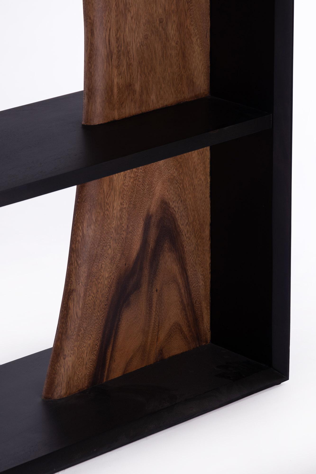 Thai Darakorn Horizontal Shelf, Two Tone Wood (Natural slab + Charcoal Back Body) For Sale