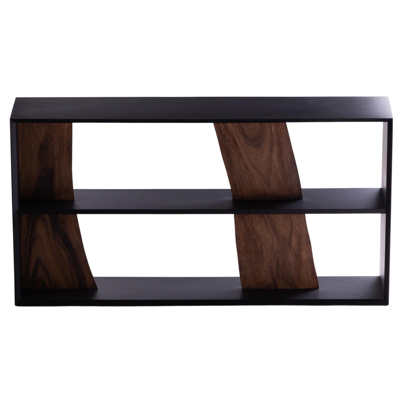 Darakorn Horizontal Shelf, Monkey Pod Wood (Natural slab + Charcoal Black Body)