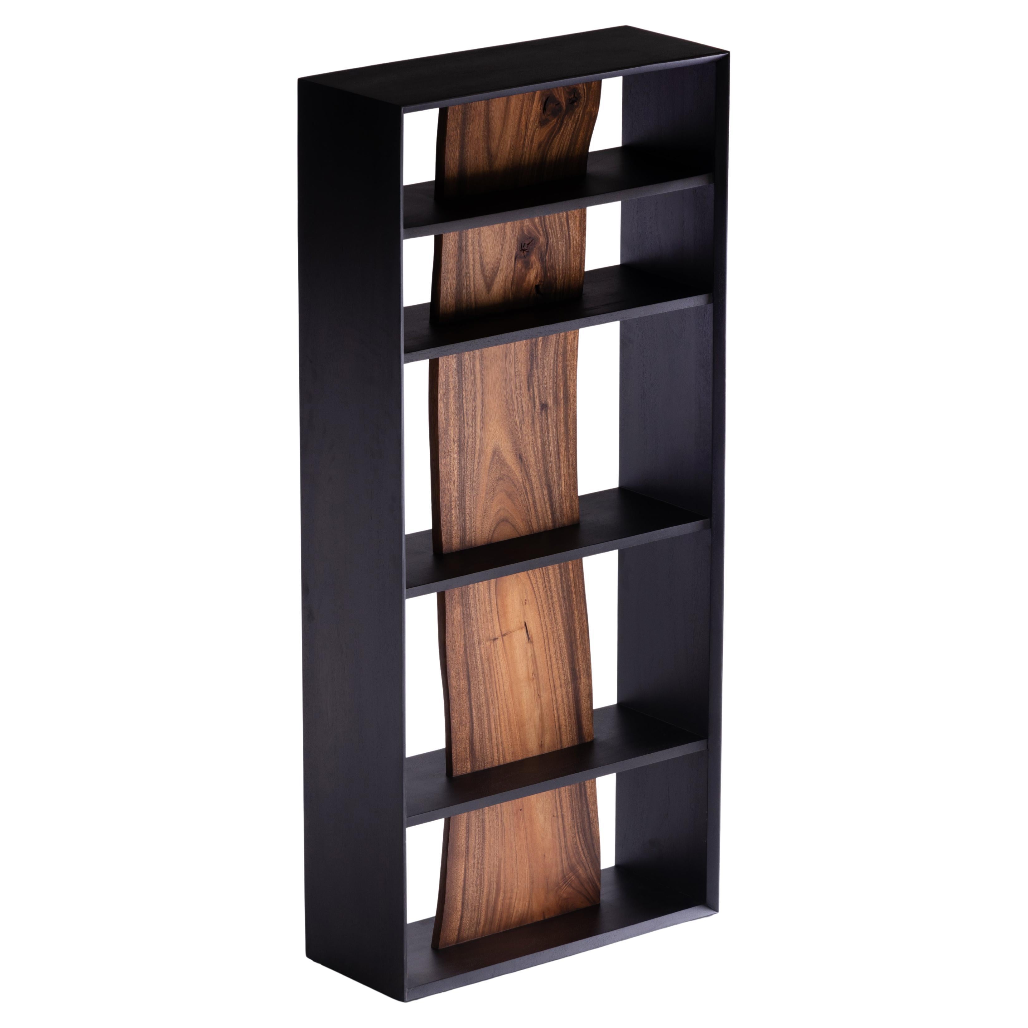 Darakorn Vertikales Regal, Affen Pod-Holz (Charkoladenschwarzes Korpus + natürliches Regal)