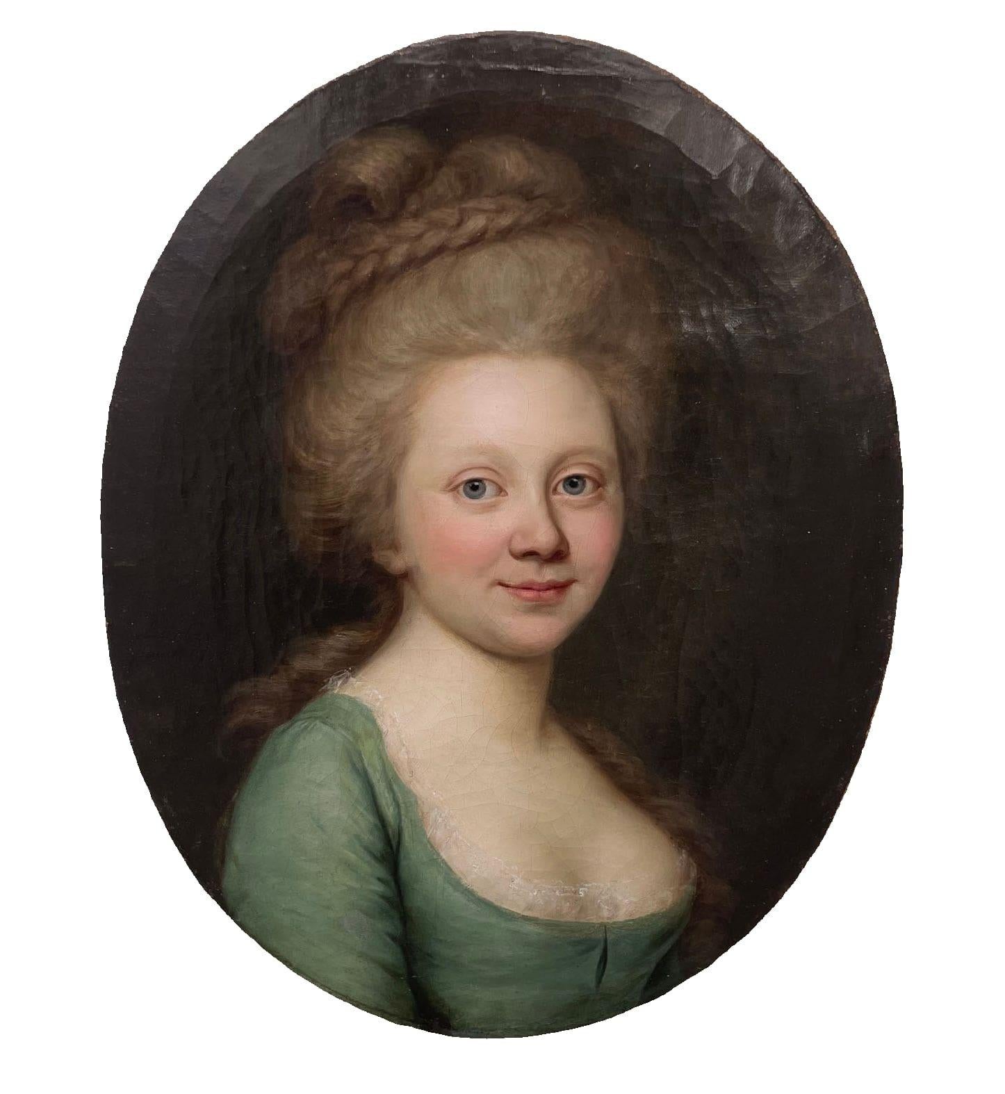 Portrait signed Darbes, 1781. Russo-Baltic period, Riga address on the reverse
Oil on canvas, oval format, 61 × 46.5 cm

Signed on the left and dated 1781, this portrait is by Joseph Friedrich August Darbes (1747–1810), a German painter who, during