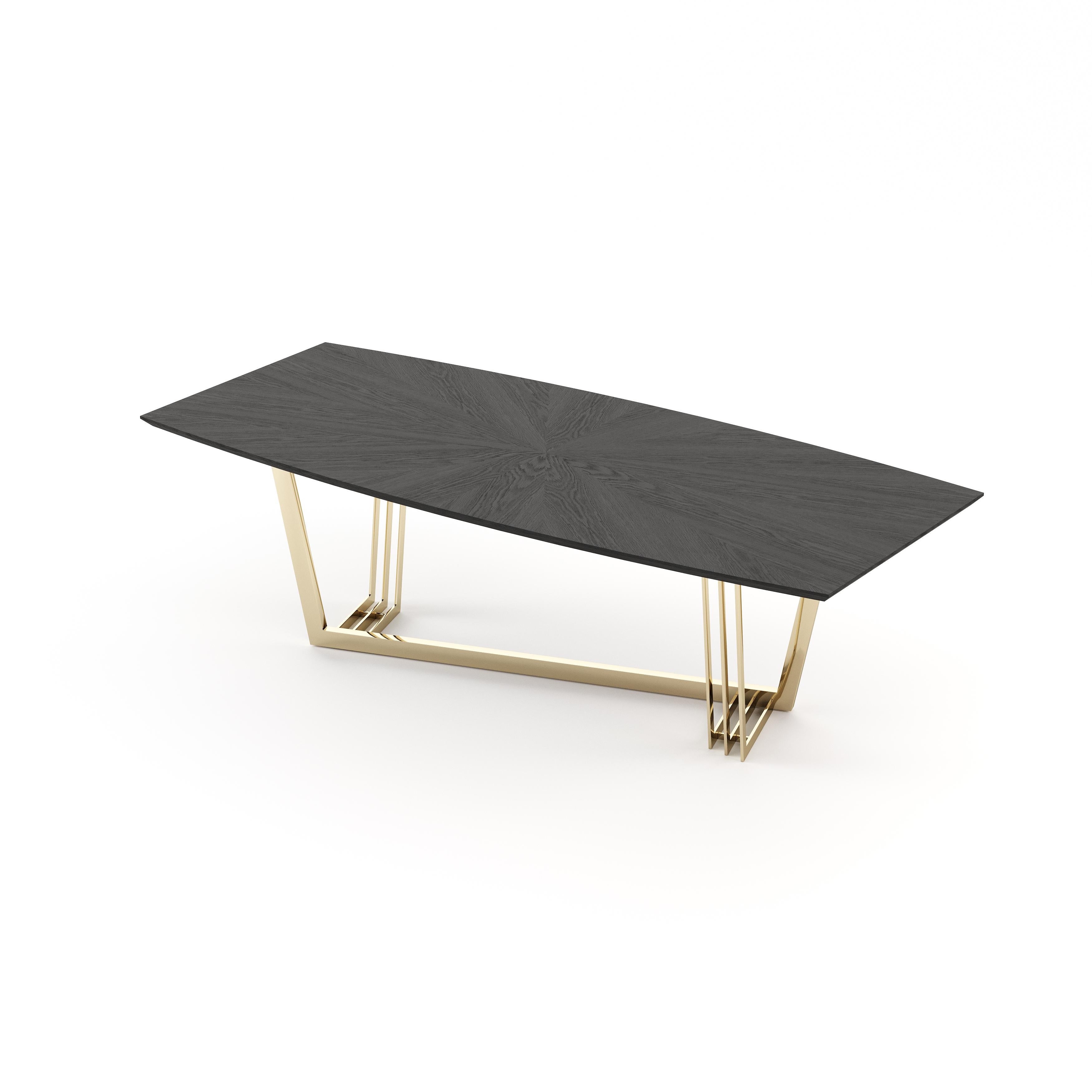 Portuguese Modern Dining table with metallic accent and custom dimensions by Laskasas For Sale