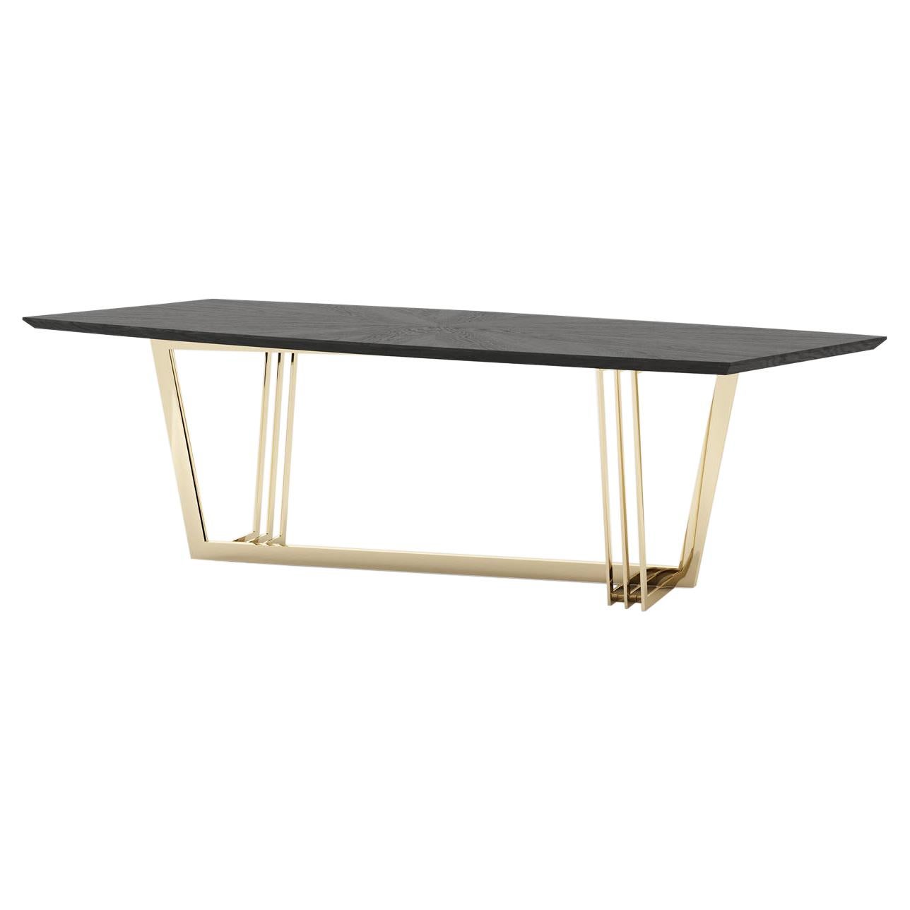 Modern Dining table with metallic accent and custom dimensions by Laskasas For Sale