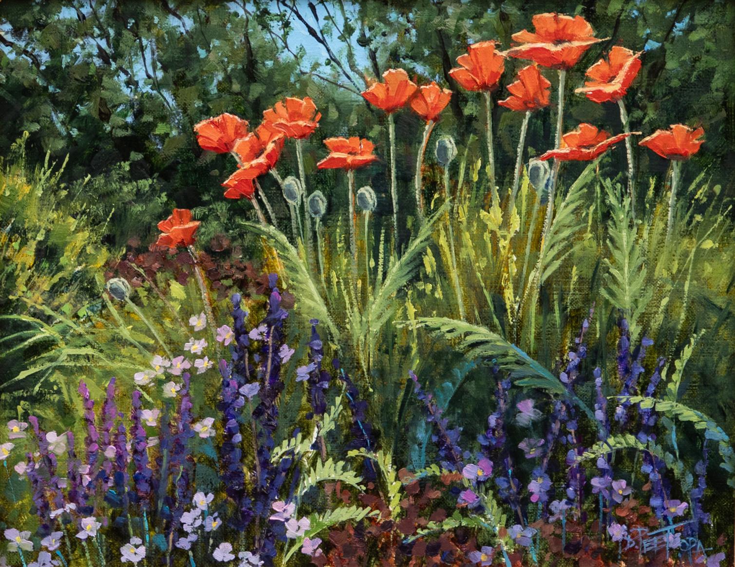 Beaver Creek Welcome Poppies - Realist Painting by Darcie Peet
