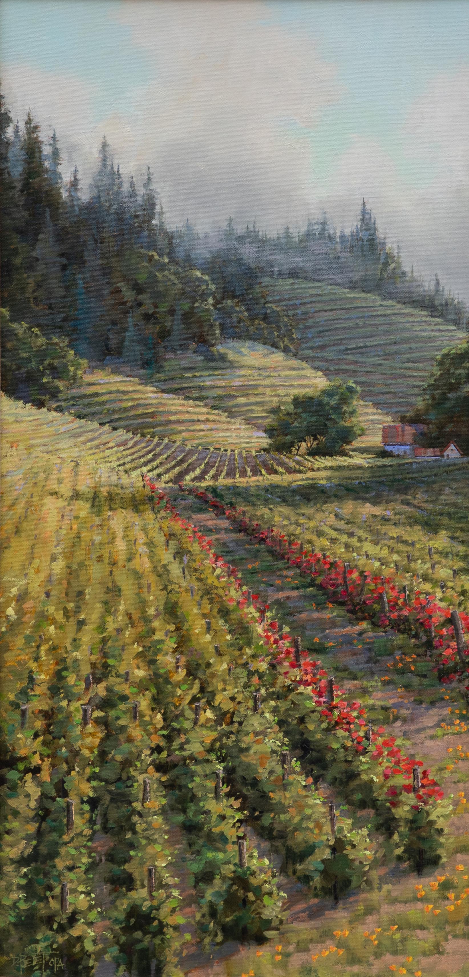 Meeresnebel und Rosen (Realismus), Painting, von Darcie Peet
