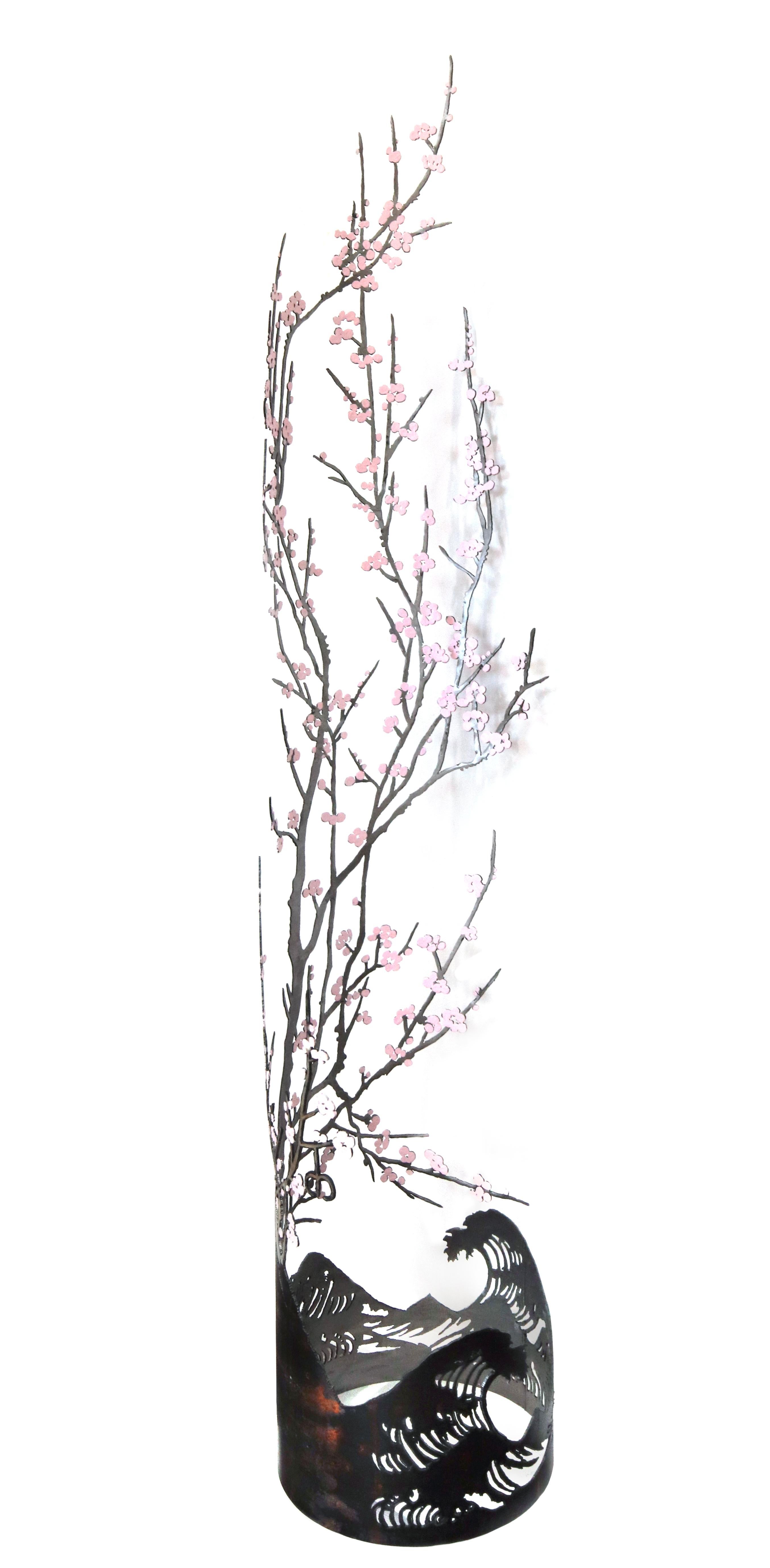 Strength and Beauty  Grande sculpture d'intérieur en acier avec fleurs roses - Noir Abstract Sculpture par D'Arcy Bellamy