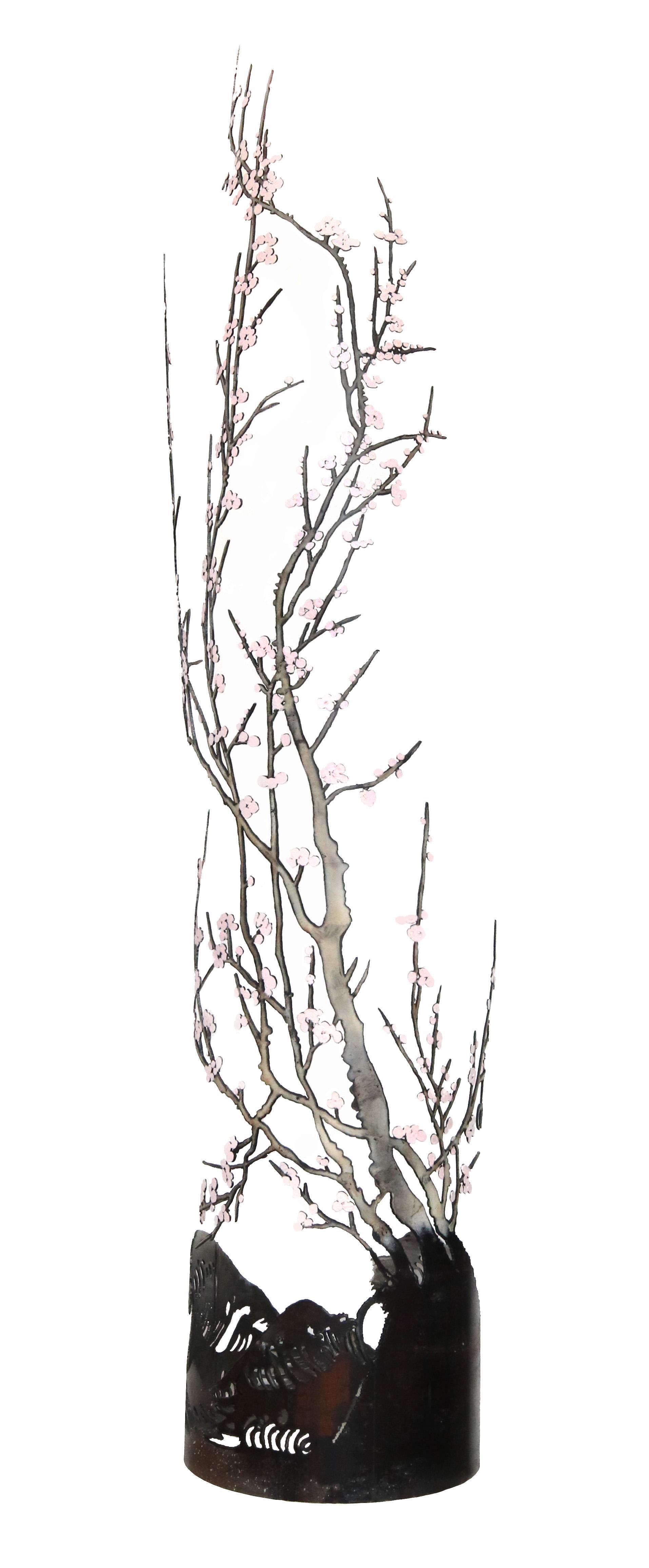 Abstract Sculpture D'Arcy Bellamy - Strength and Beauty  Grande sculpture d'intérieur en acier avec fleurs roses
