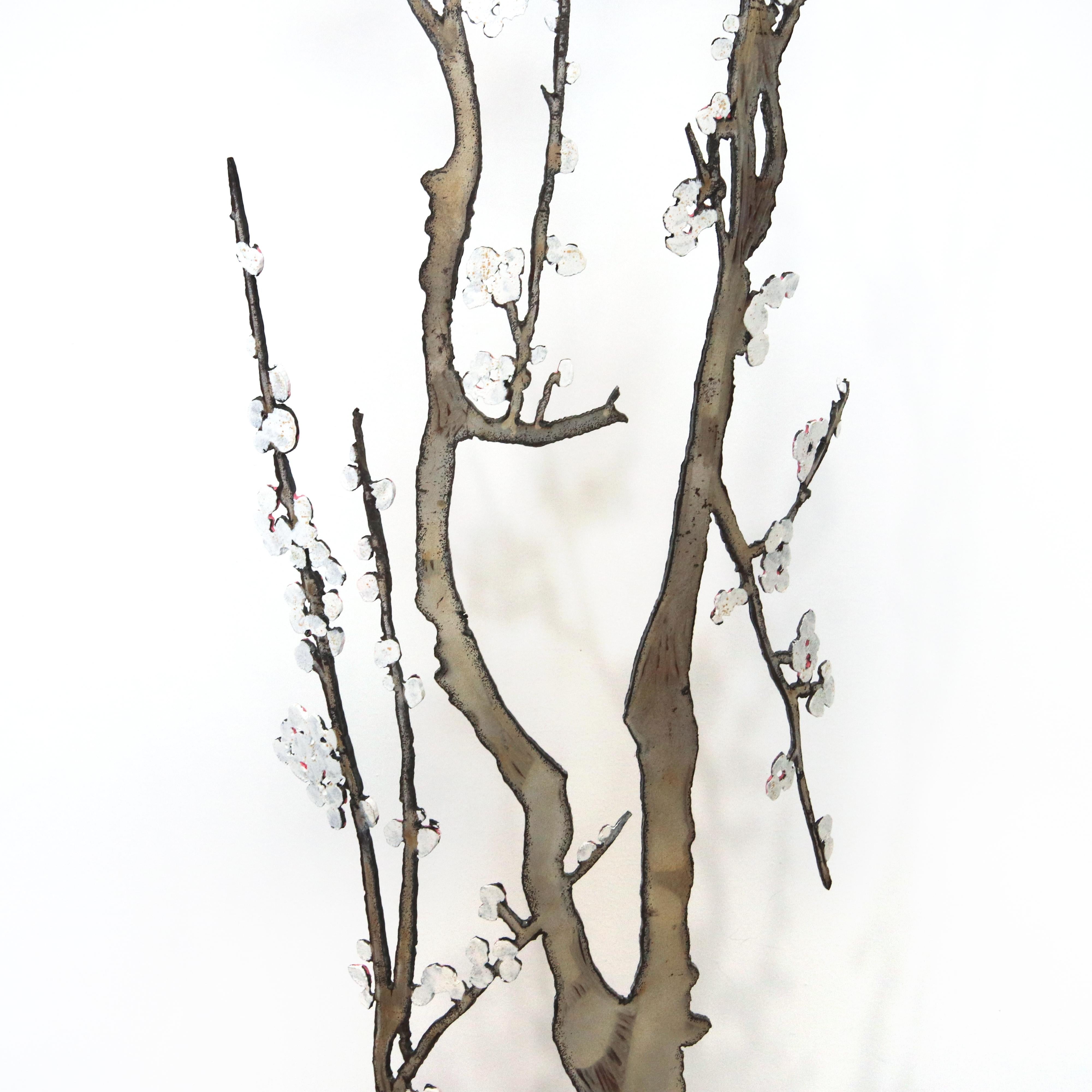 Winter Blossoms - Large Steel White Pink Floral Tree Sculpture in vendita 2