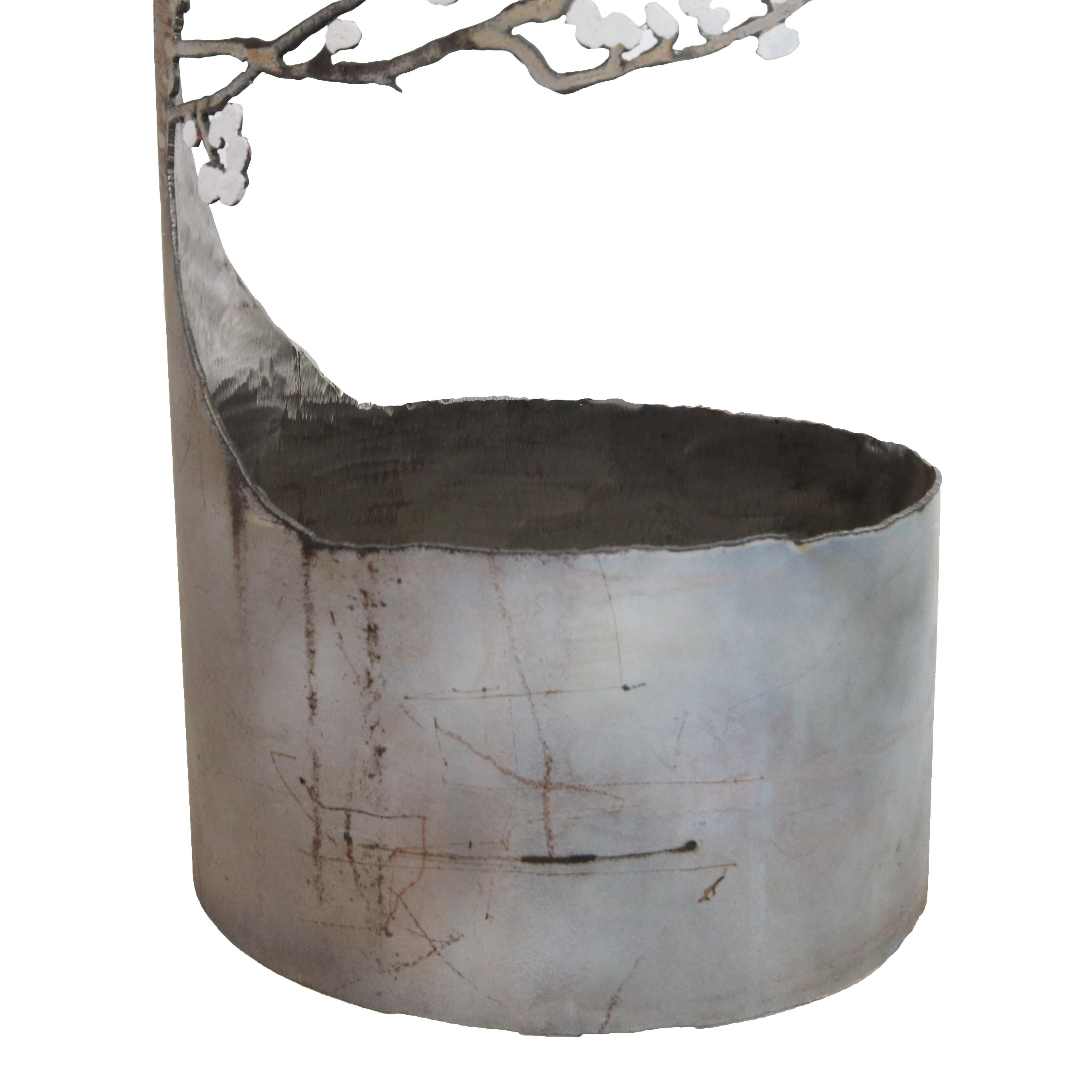 Winter Blossoms - Large Steel White Pink Floral Tree Sculpture in vendita 5
