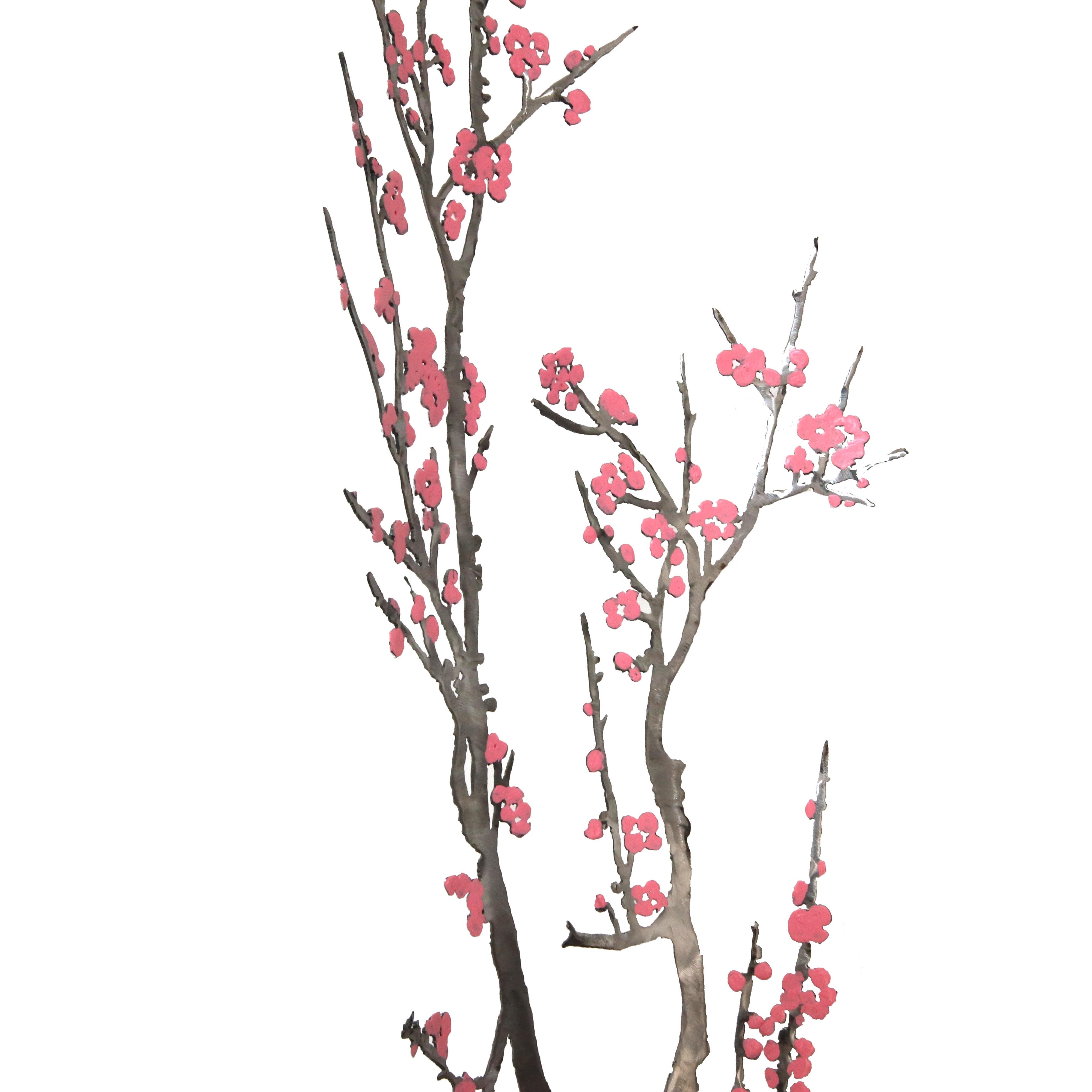 Winter Blossoms - Large Steel White Pink Floral Tree Sculpture in vendita 6