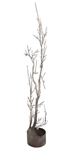 Winter Blossoms - Large Steel White Pink Floral Tree Sculpture