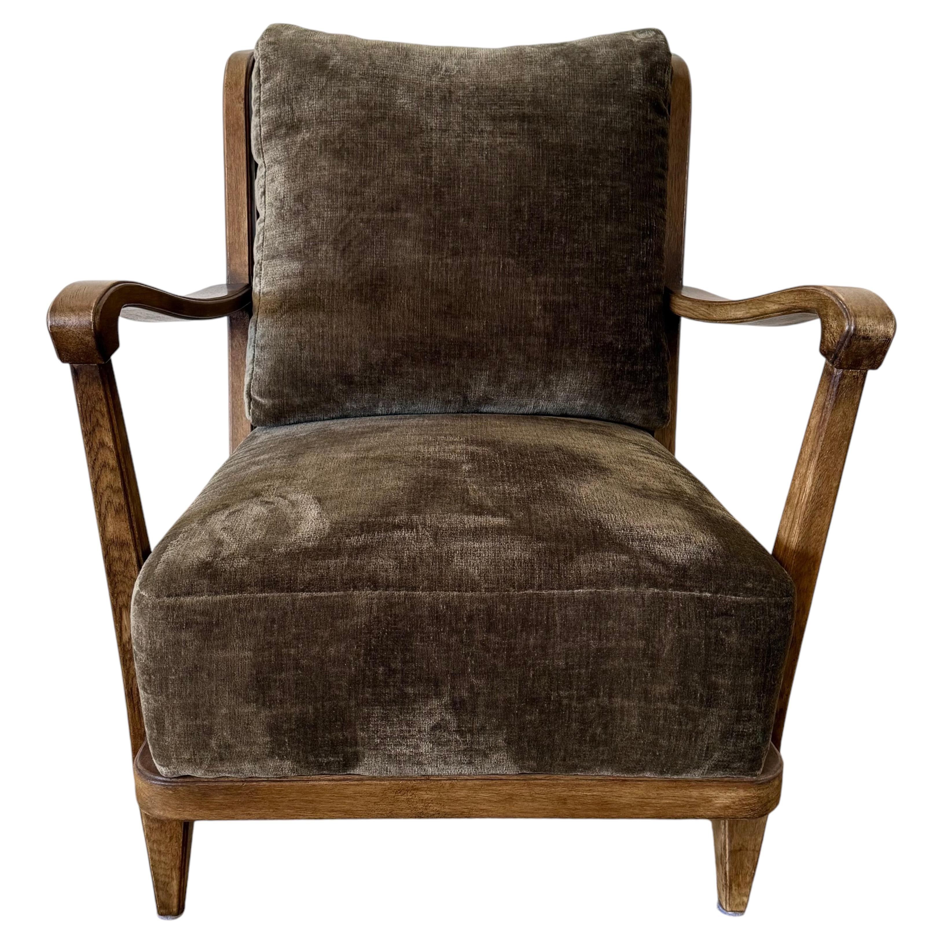 Darcy Velvet Lounge Chair with Curved Wooden Arms