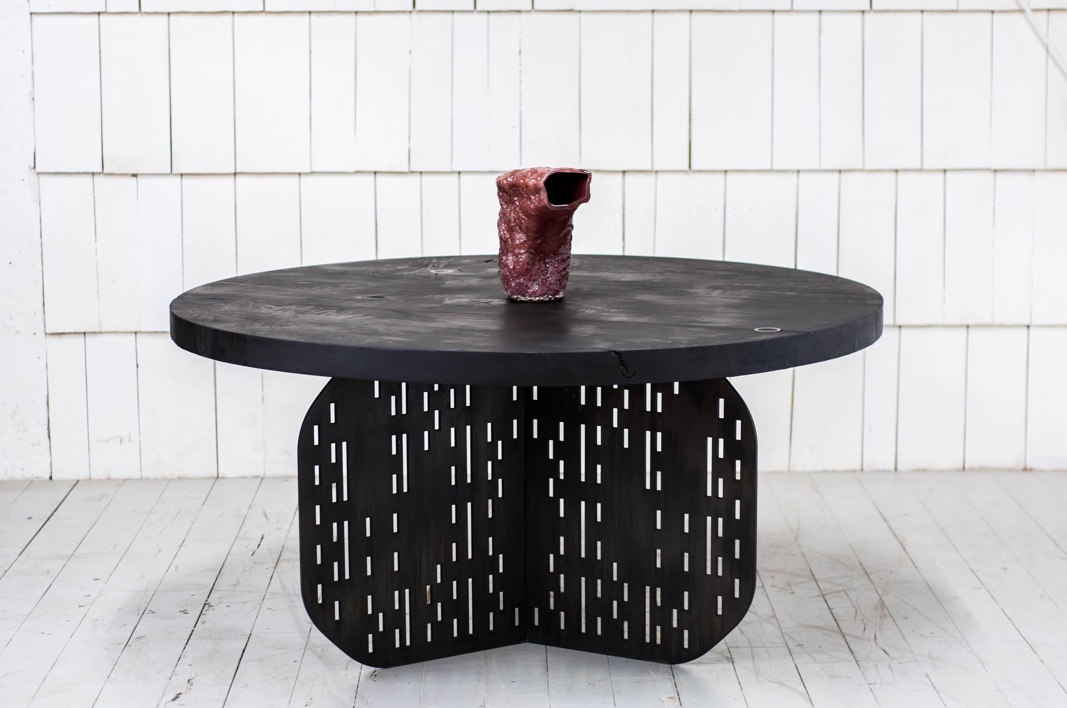 Darcy Table in Blackened Steel, Bronze and Charred Maple In New Condition In Vancouver, BC