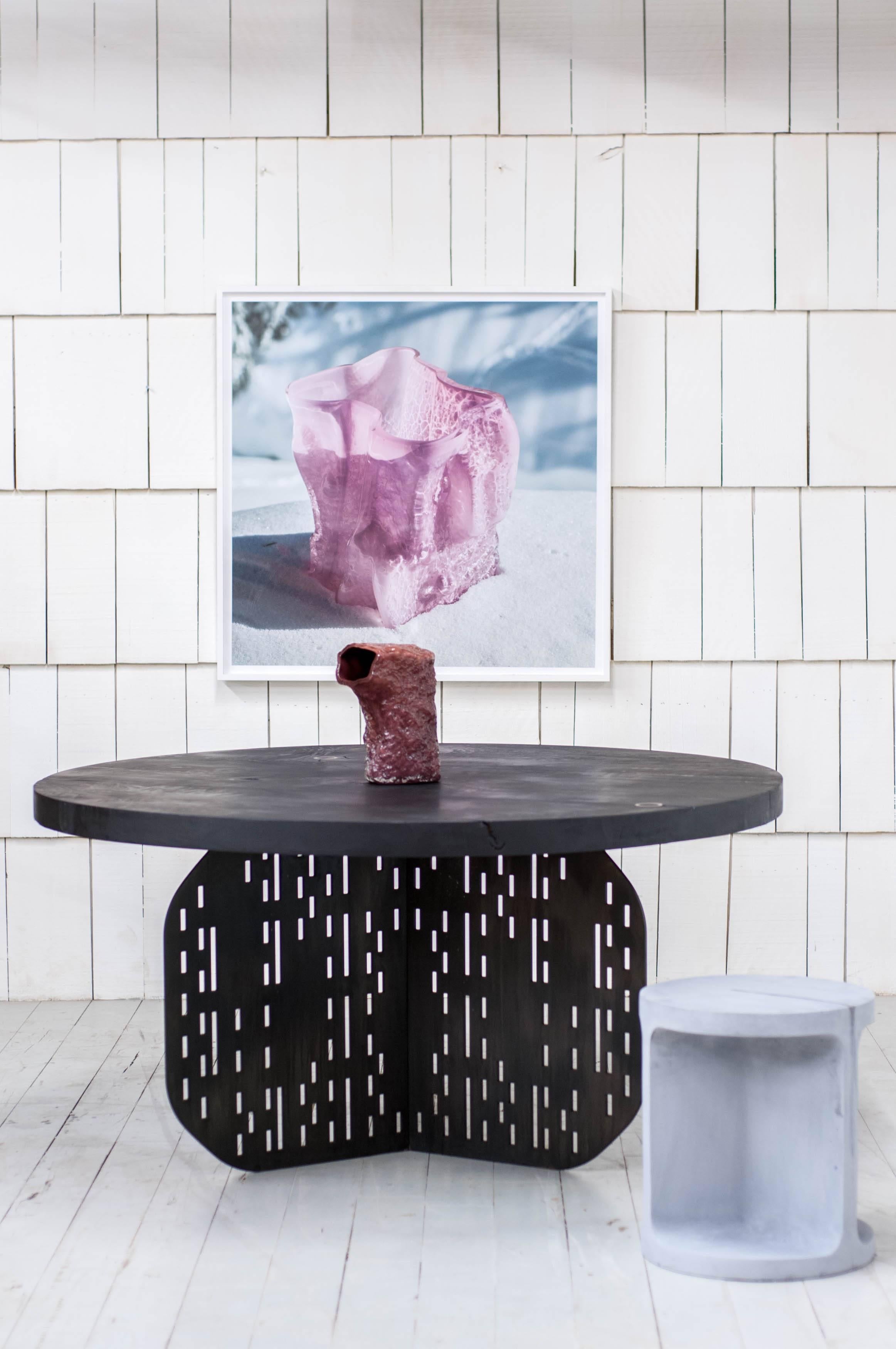 Contemporary Darcy Table in Blackened Steel, Bronze and Charred Maple