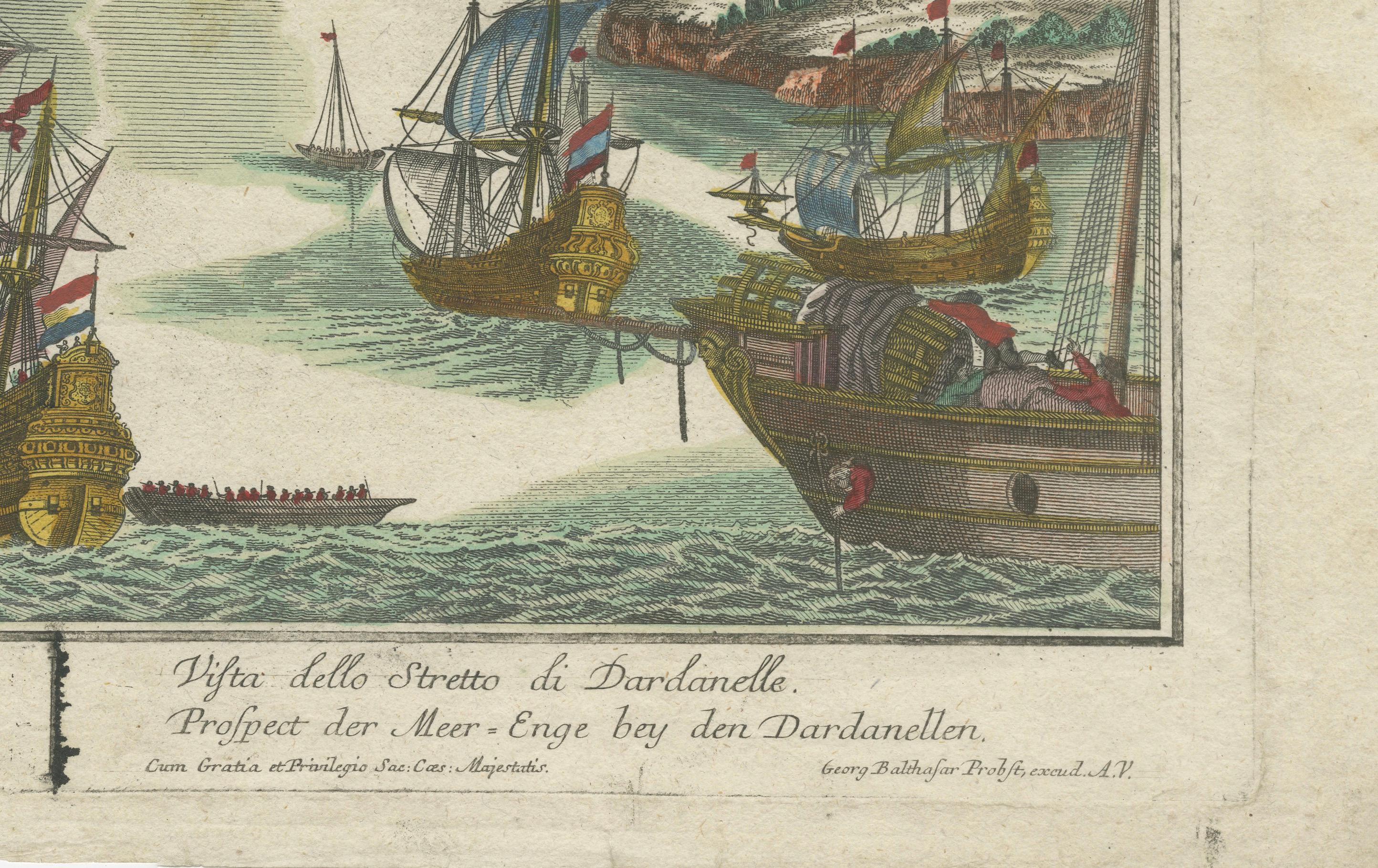 Dardanelles Strait, Ottoman Turkey – Probst Optical View with Ships, c.1770