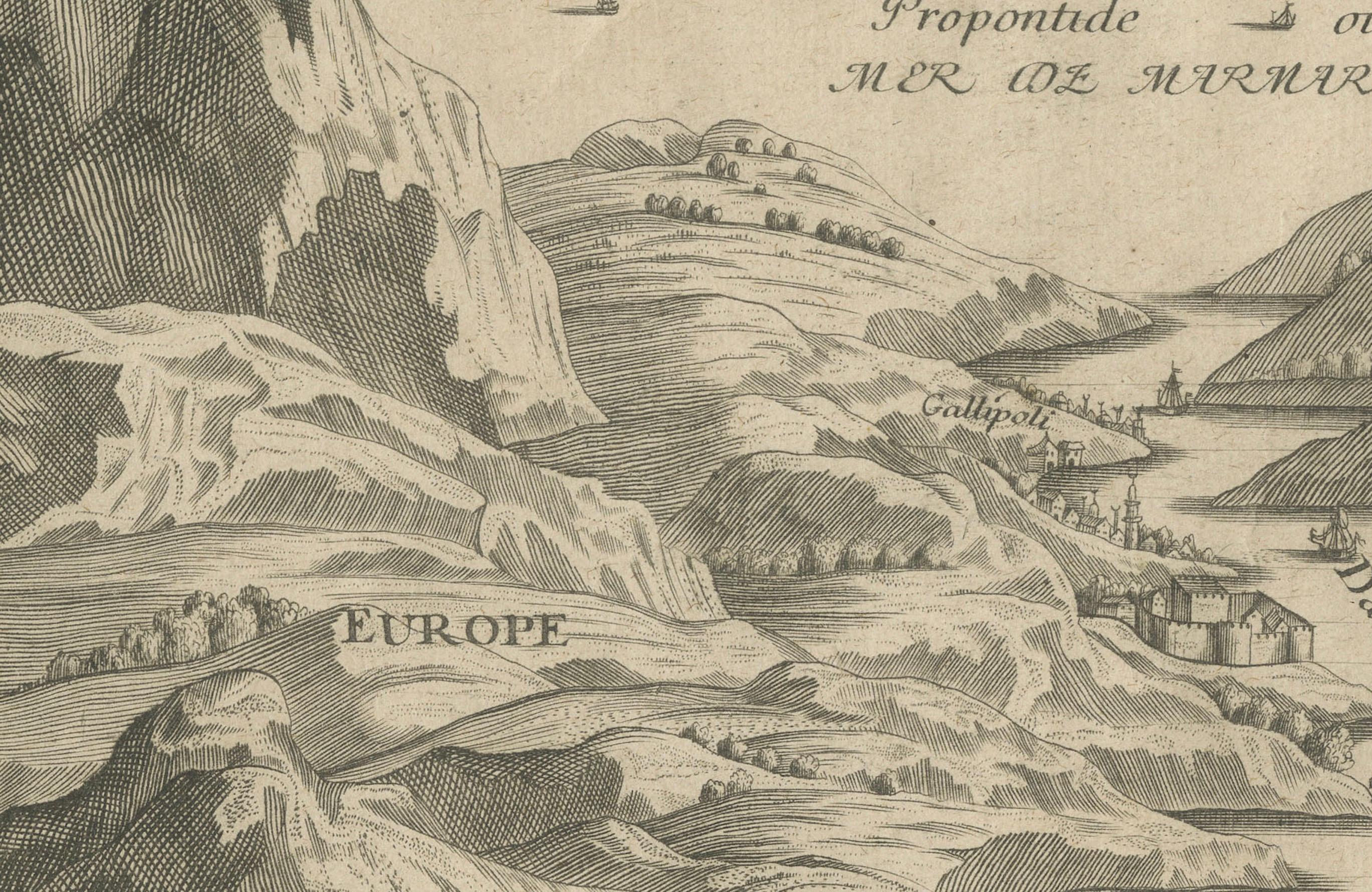 Dardanelles-Strait, mit einer Perspektive auf die Stadt Konstantinopel, 1693 (Graviert) im Angebot