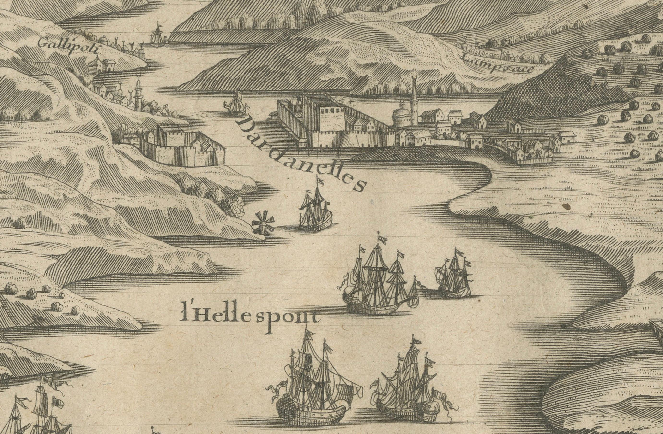 Late 17th Century Dardanelles Strait, with a Perspective of the City of Constantinople, 1693 For Sale