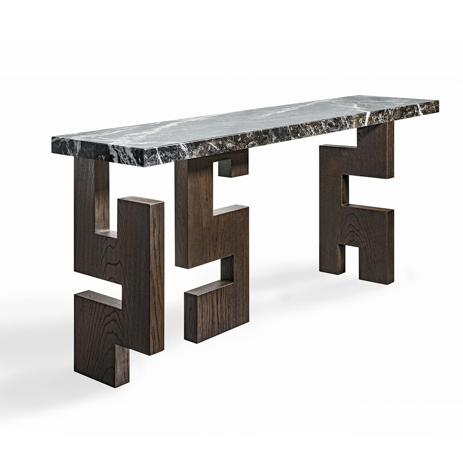 Other Dareios Handcrafted Console in Marble and Solid Wood For Sale