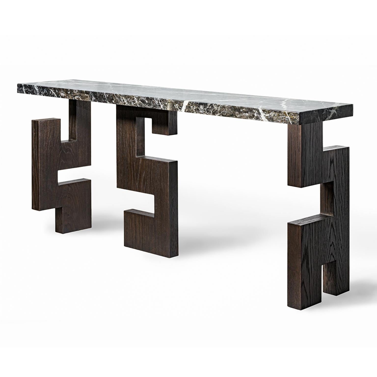 Italian Dareios Handcrafted Console in Marble and Solid Wood For Sale