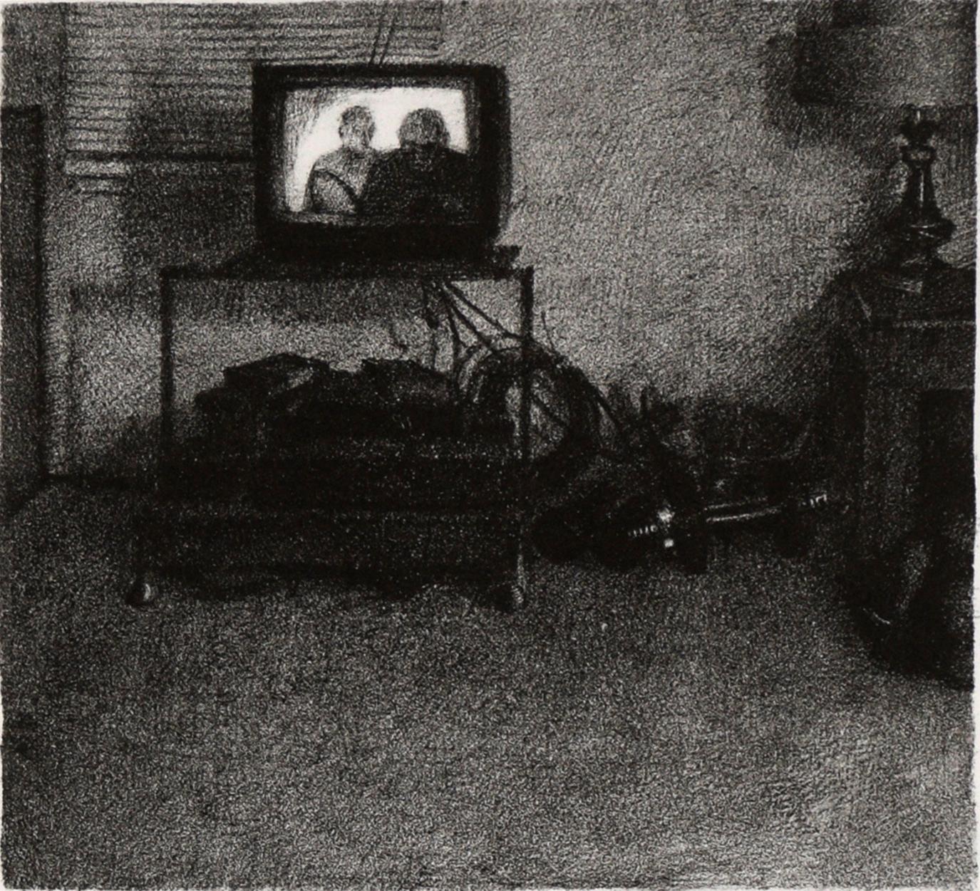 Impression vintage Moody avec deux personnages style Edward Hopper - Print de Daren Payne