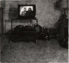 Moody Vintage Print - TV with Two Figures style of Edward Hopper