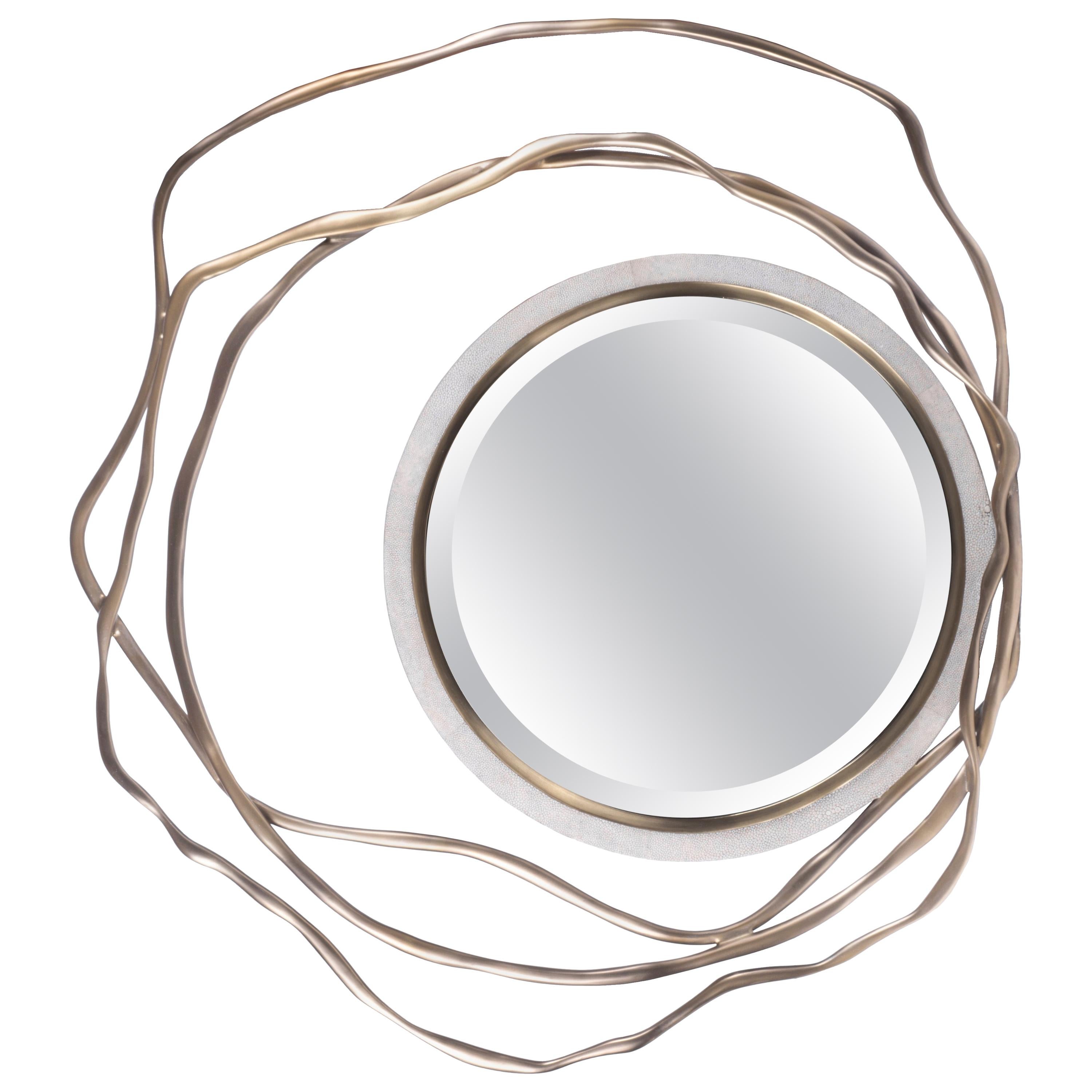 Dargelos Mirror in Cream Shagreen and Bronze-Patina Brass by Kifu Paris For Sale