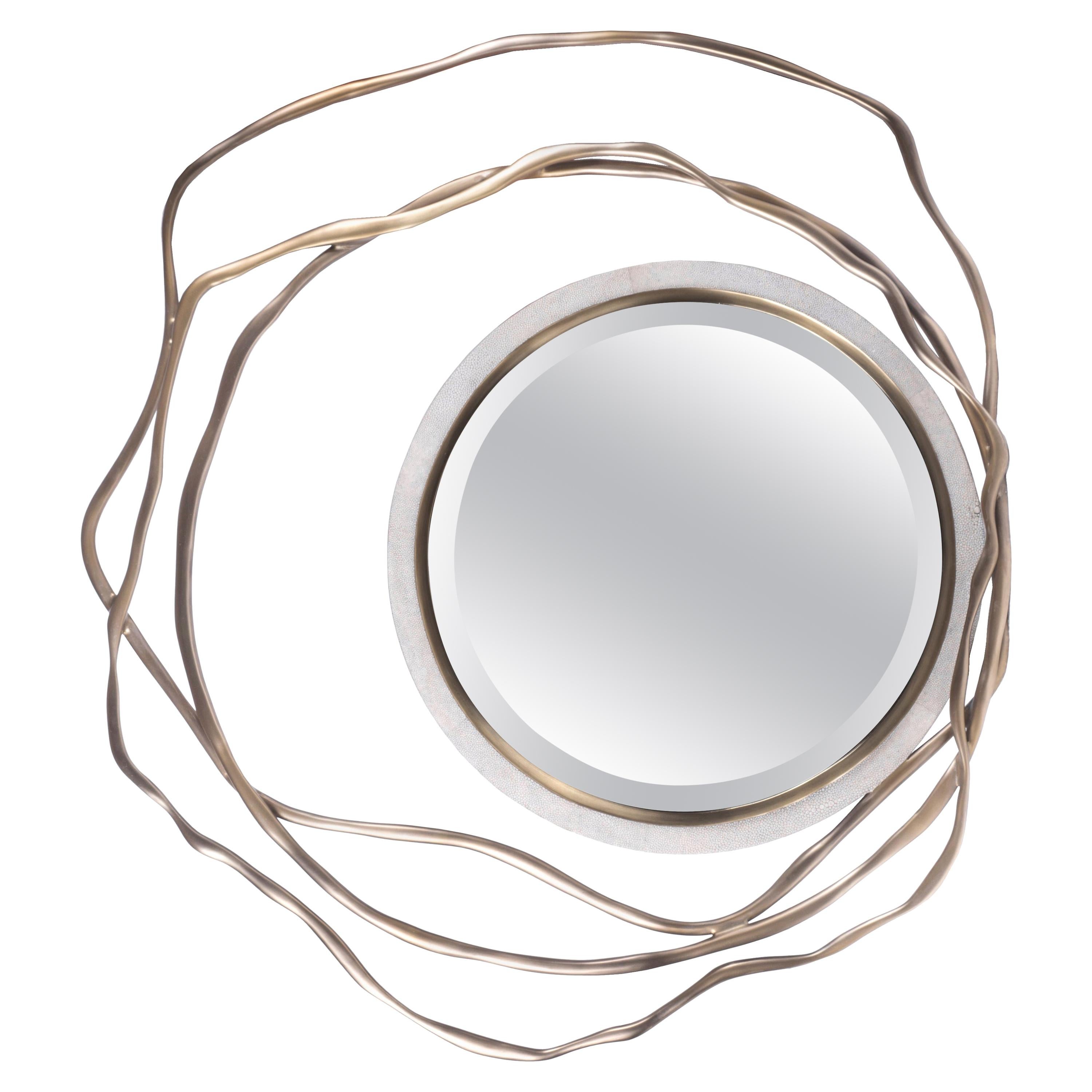 Dargelos Mirror in Cream Shagreen and Bronze-Patina Brass by Kifu Paris For Sale