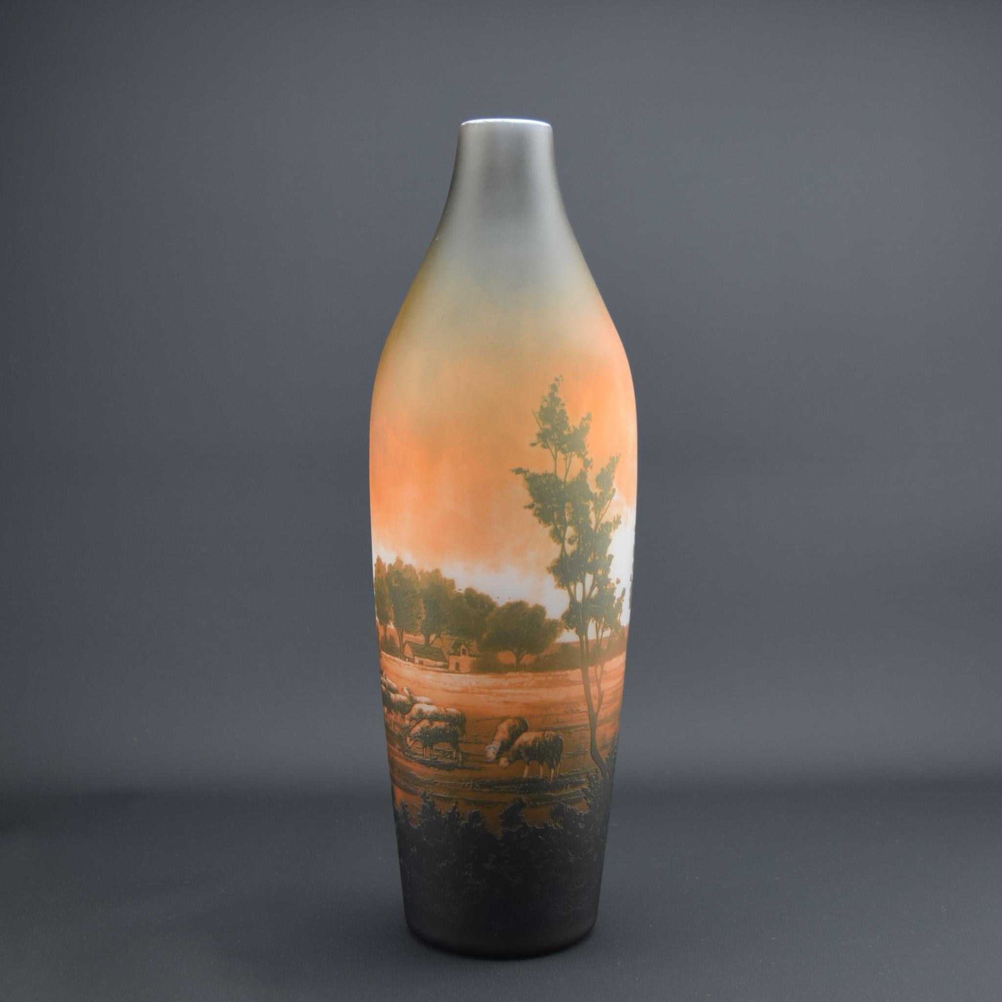 Jarrón pastor D'argental glass camafeo C1920 Art Decó en venta